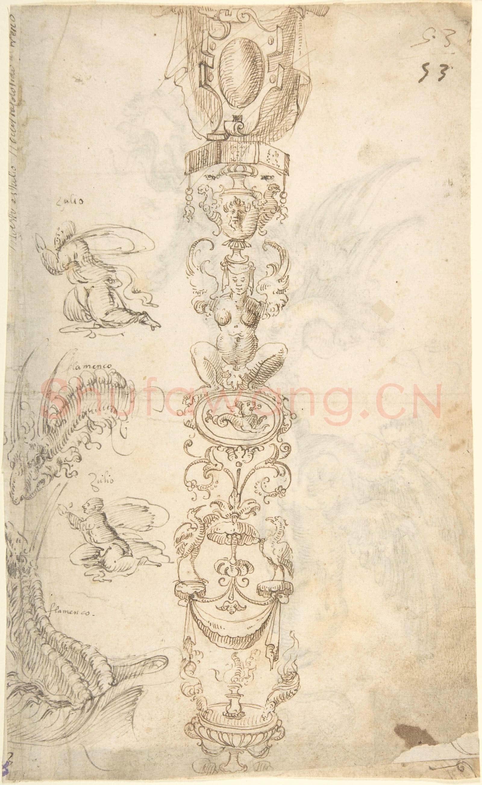 attributed to Andrés de Melgar-Column of Grotesques with Dragons and Kneeling.tif