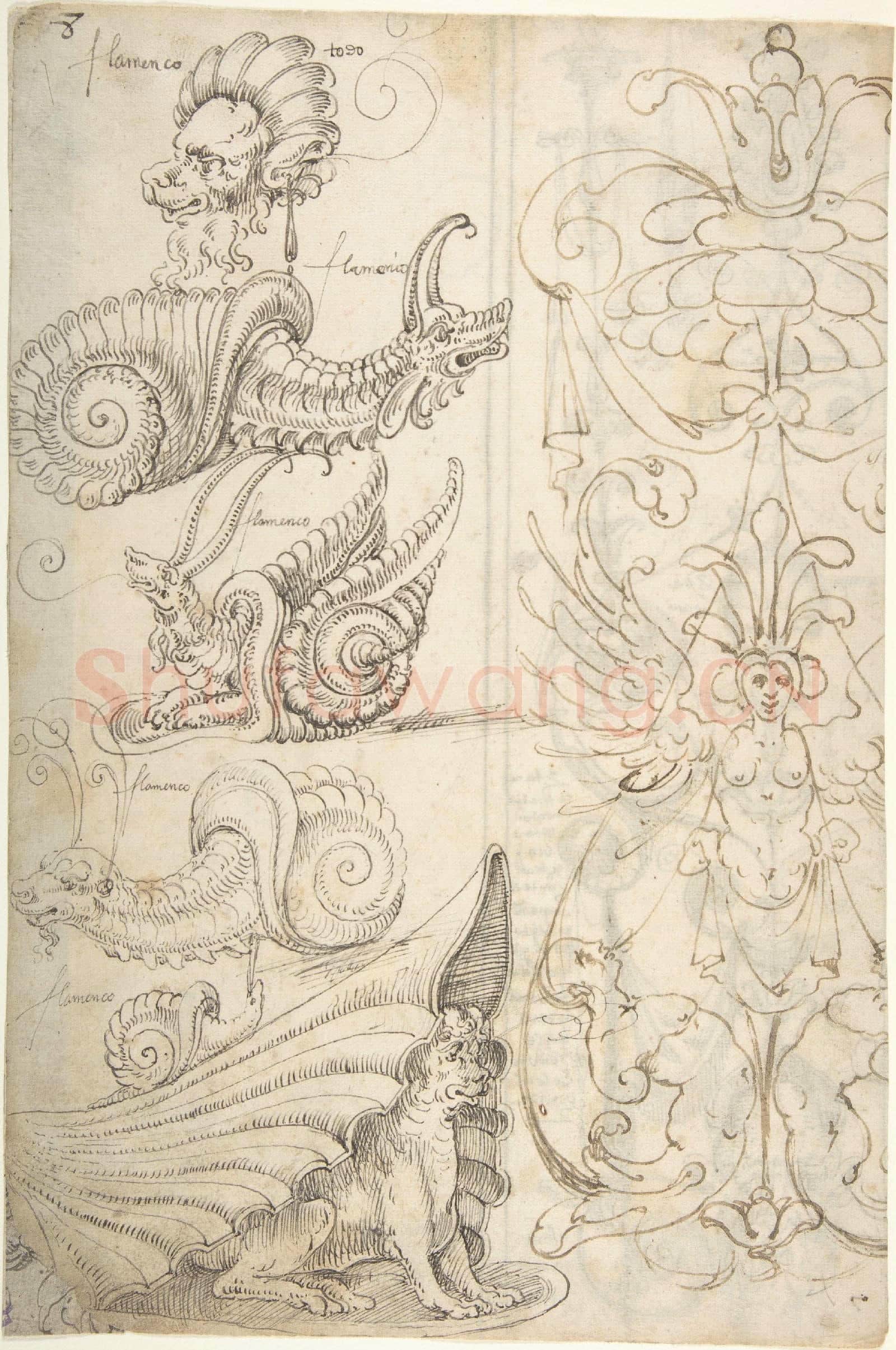 attributed to Andrés de Melgar-Grotesque at Right with Winged Female; and Lion Mask.tif