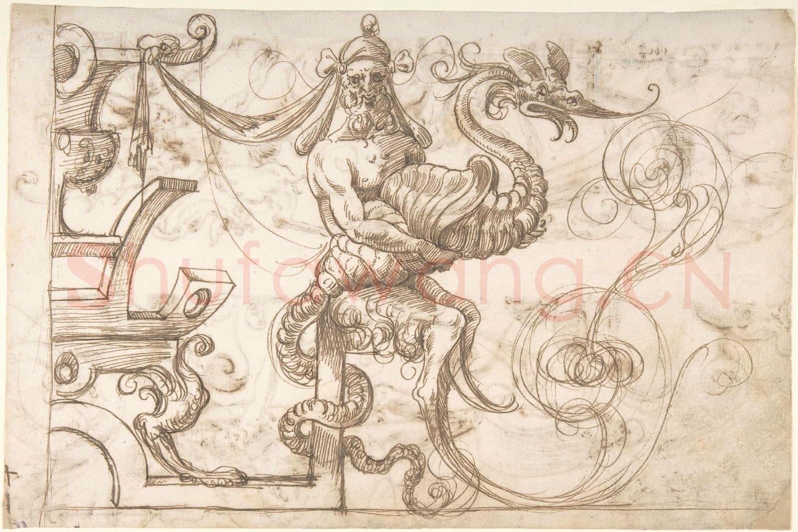 attributed to Andrés de Melgar-Seated Satyr Holding a Shell-Dragon [horizontal].tif