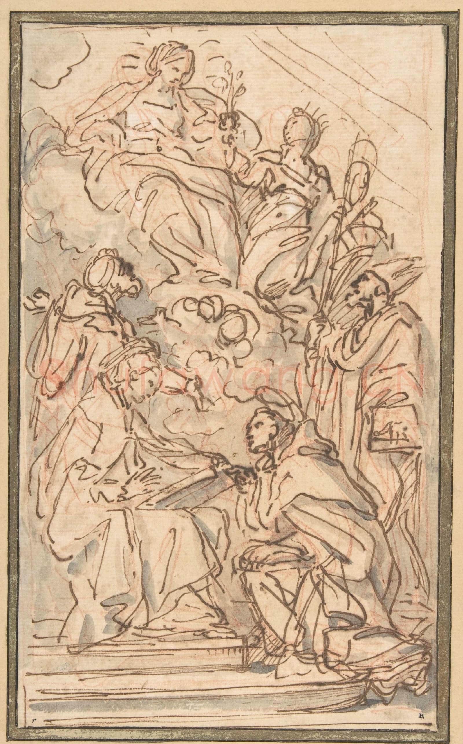 Attributed to Carlo Maratti-The Virgin with Female Attendant Appearing.tif
