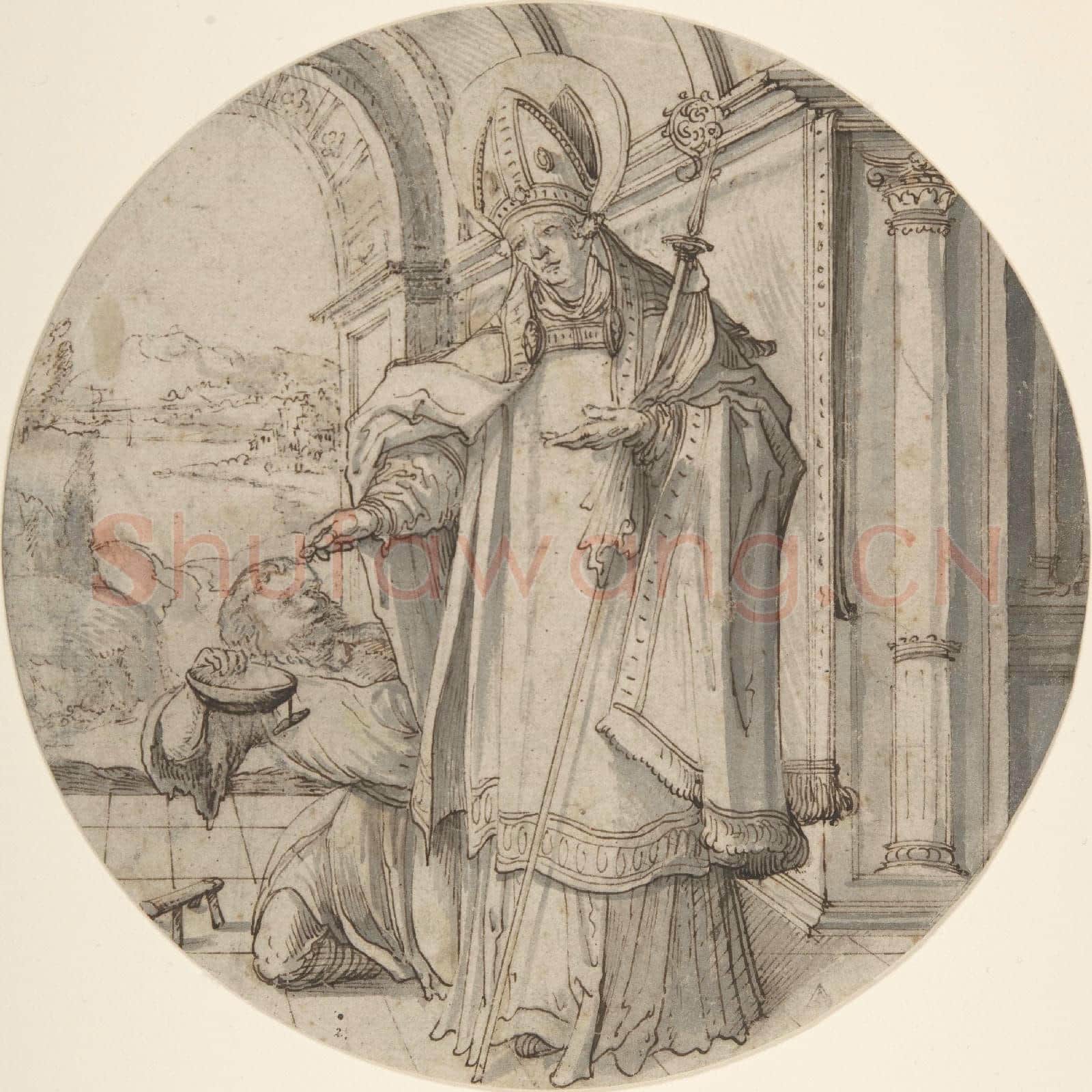 Attributed to Christoph Amberger-Saintly Prelate Distributing Alms.tif