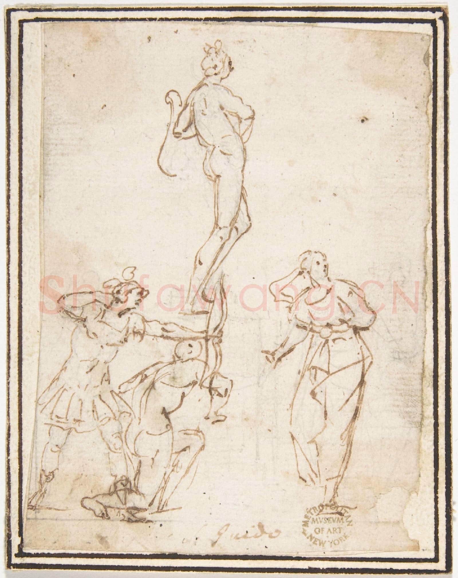 attributed to Francesco Allegrini-Four Figures Studies, One of a Standing Archer.tif