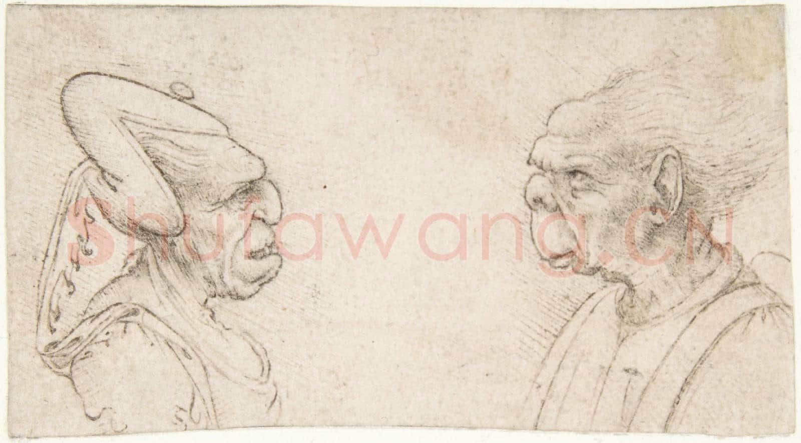 attributed to Francesco Melzi-Two Grotesque Heads Old Woman.tif