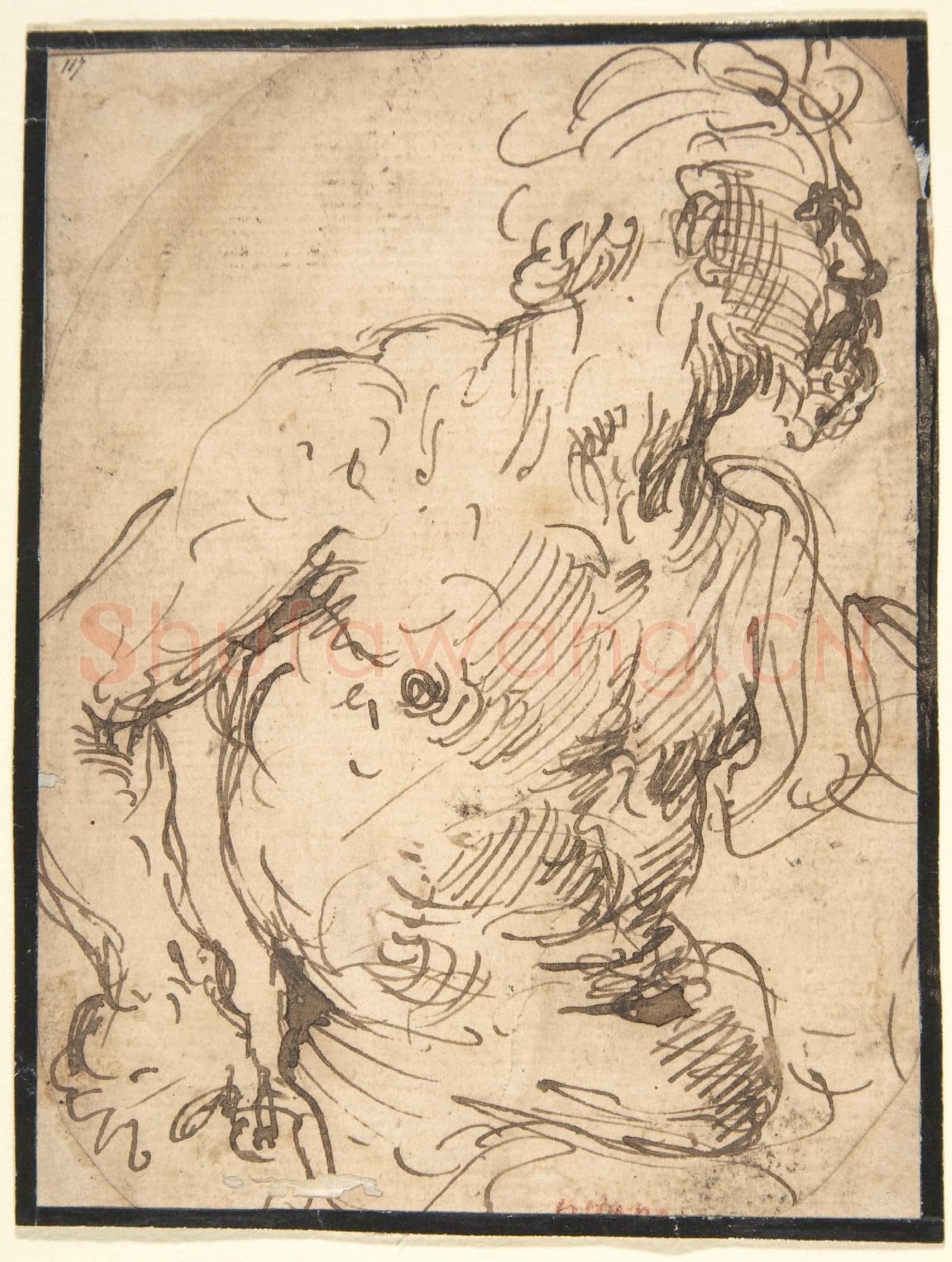 Attributed to Francisco de Herrera, the Elder-Study of a Seated Nude, Bearded Man.tif