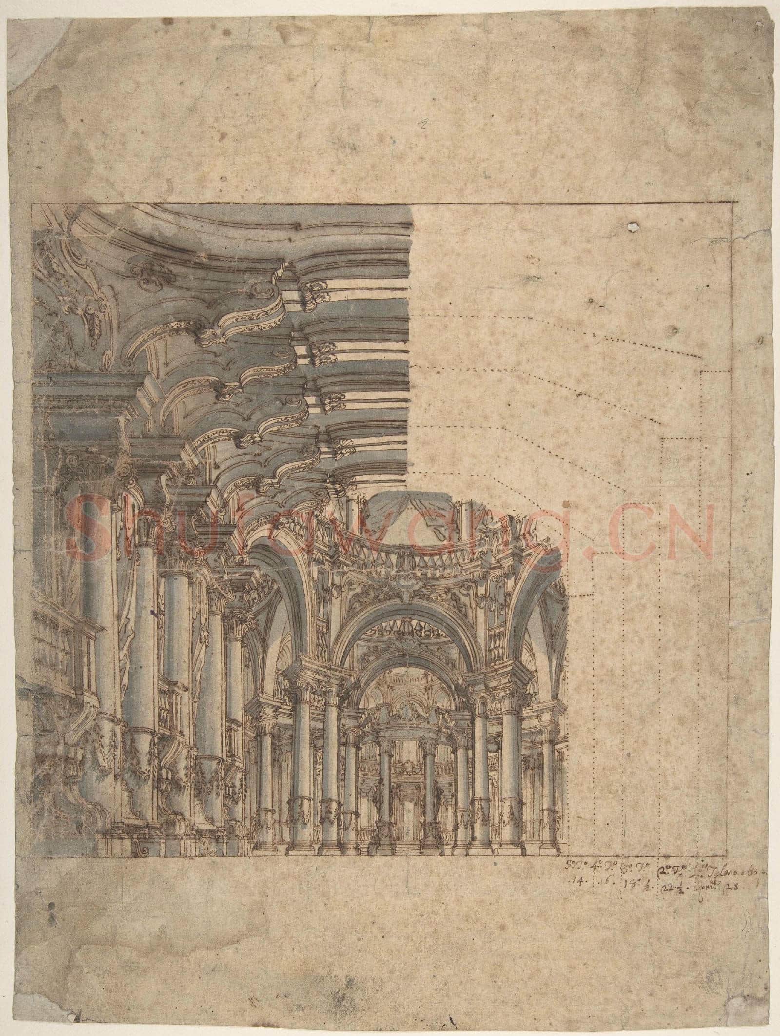 Attributed to Giovanni Maria Galli Bibiena, the Younger-Framed Unfinished Design.tif