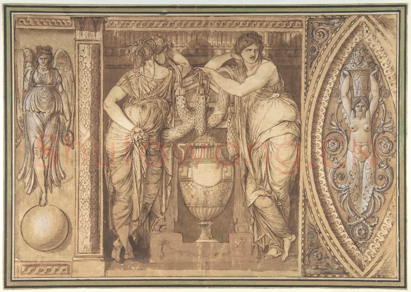 attributed to Giuseppe Cades-Design for a Frieze with Two Women Flanking an Urn.tif
