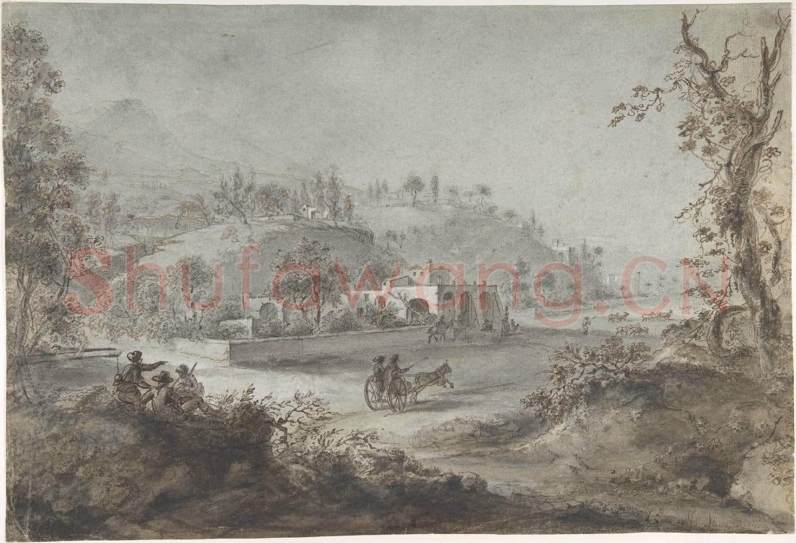 attributed to Giuseppe Zocchi-Landscape Prospect with a Buggy and a Herd of Goats.tif