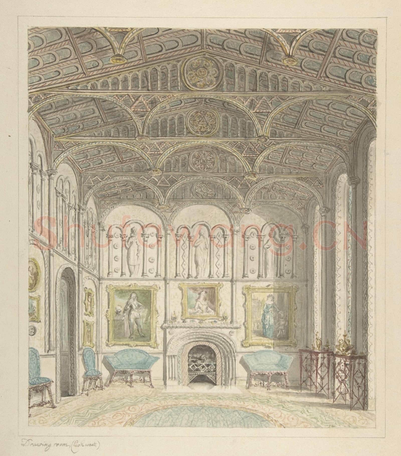 Attributed to John Carter-Drawing Room of Lea Castle, Looking West.tif