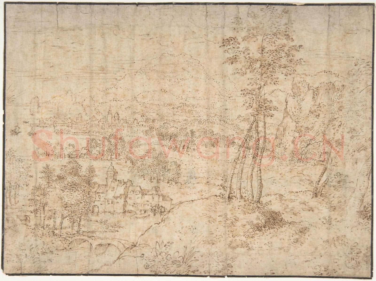 Attributed to Matthijs Cock-Landscape with a Town by the Seashore.tif