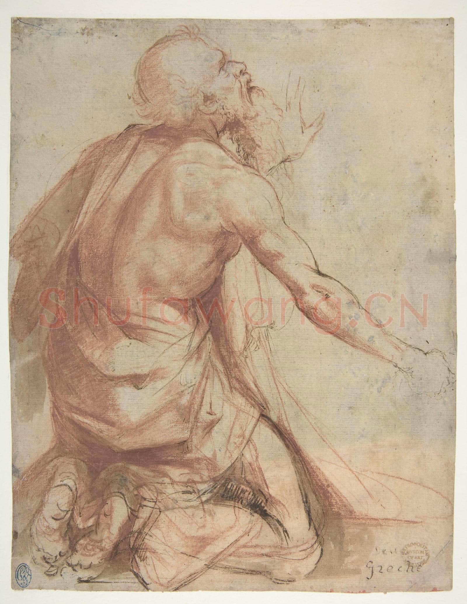 attributed to Nosadella-Kneeling Bearded Old Man(recto)Section.tif