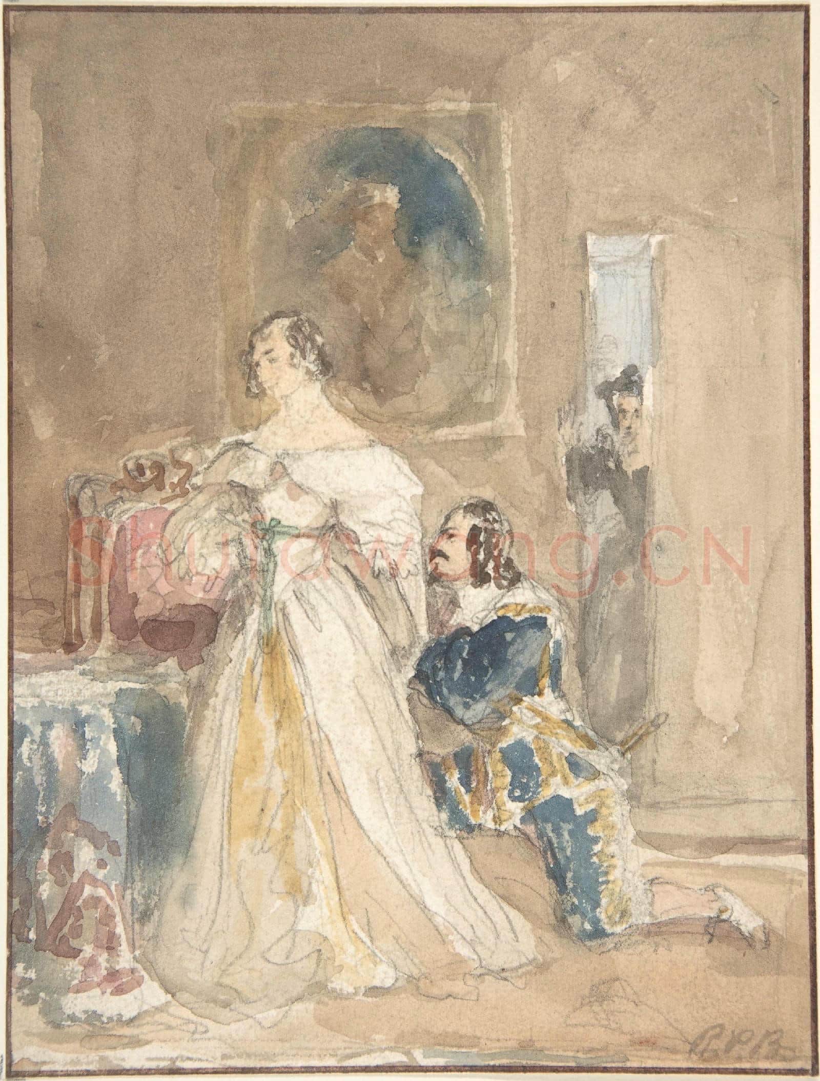 Attributed to Richard Parkes Bonington-The Proposal(recto)Unfinished drawing.tif