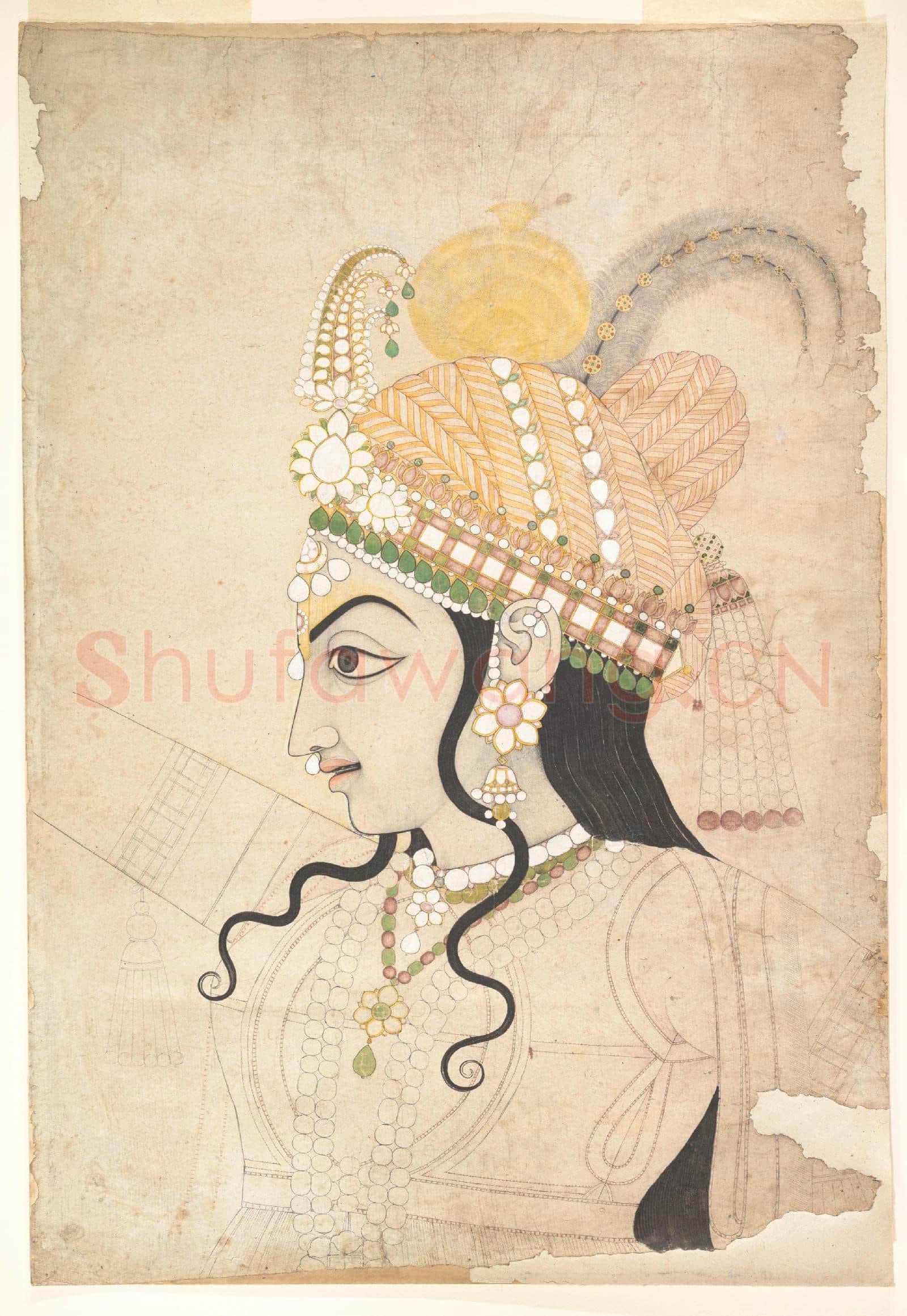 Attributed to Sahib Ram-Head of Krishna cartoon for a mural of the Raslila.tif