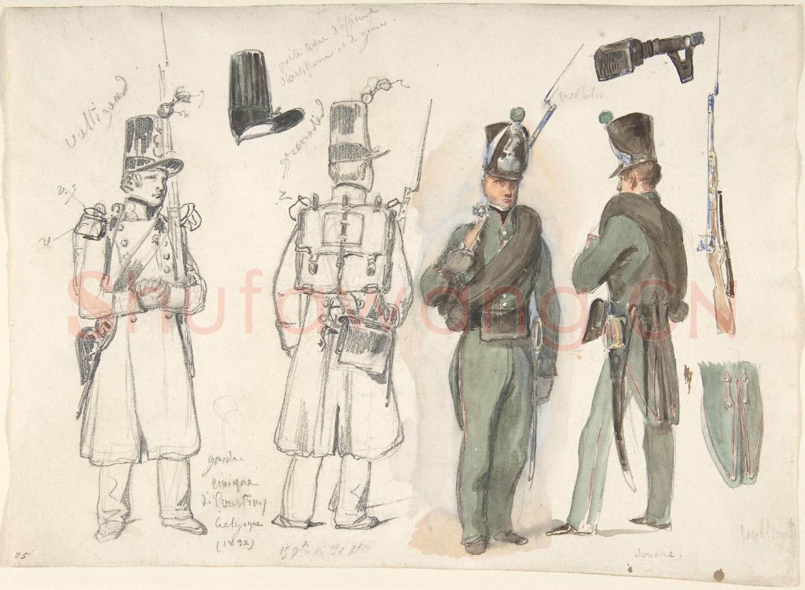 Auguste Raffet-Uniforms of the civil guard in Courtray, Belgium.tif