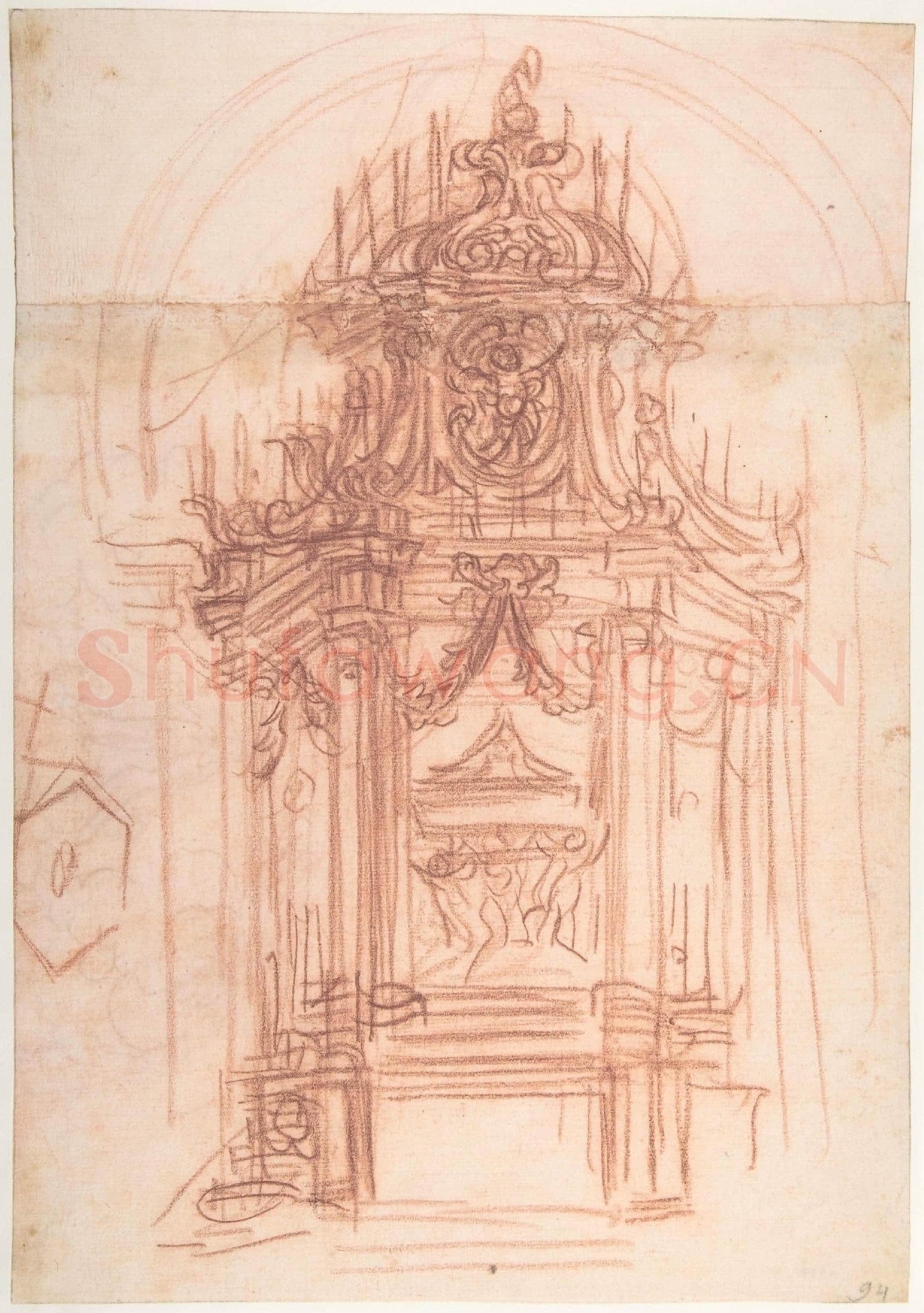 Baldassarre Franceschini-Design for a Catafalque(recto)Female Saint Kneeling.tif