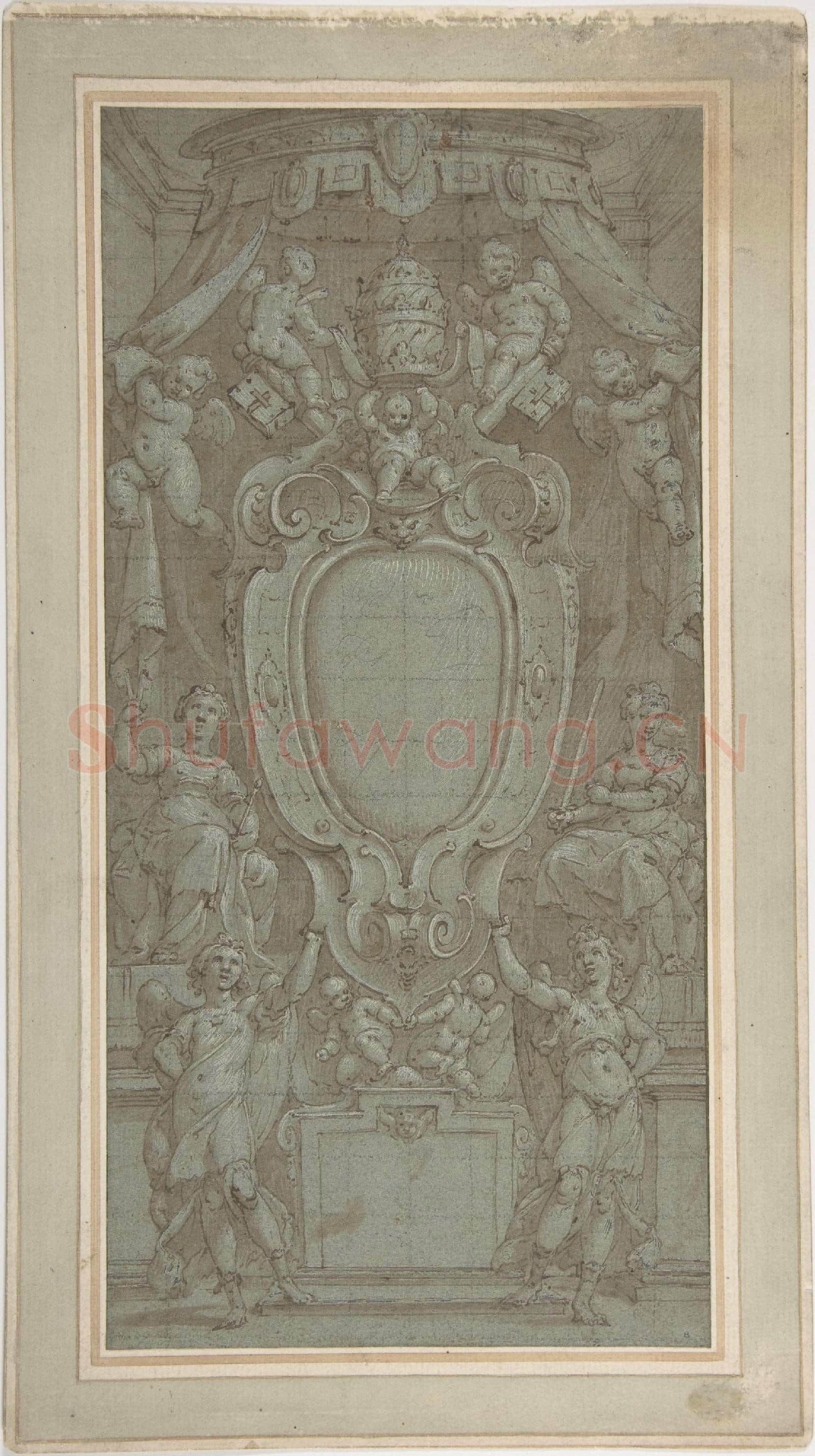 Bernardo Castello-Modello for Ceiling Fresco with Papal Coat of Arms.tif