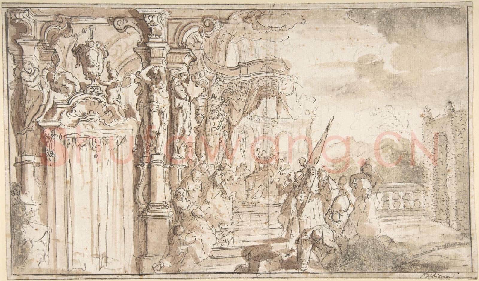 carlo Galli Bibiena-Design for a Stage Set Solomon Receiving the Queen.tif