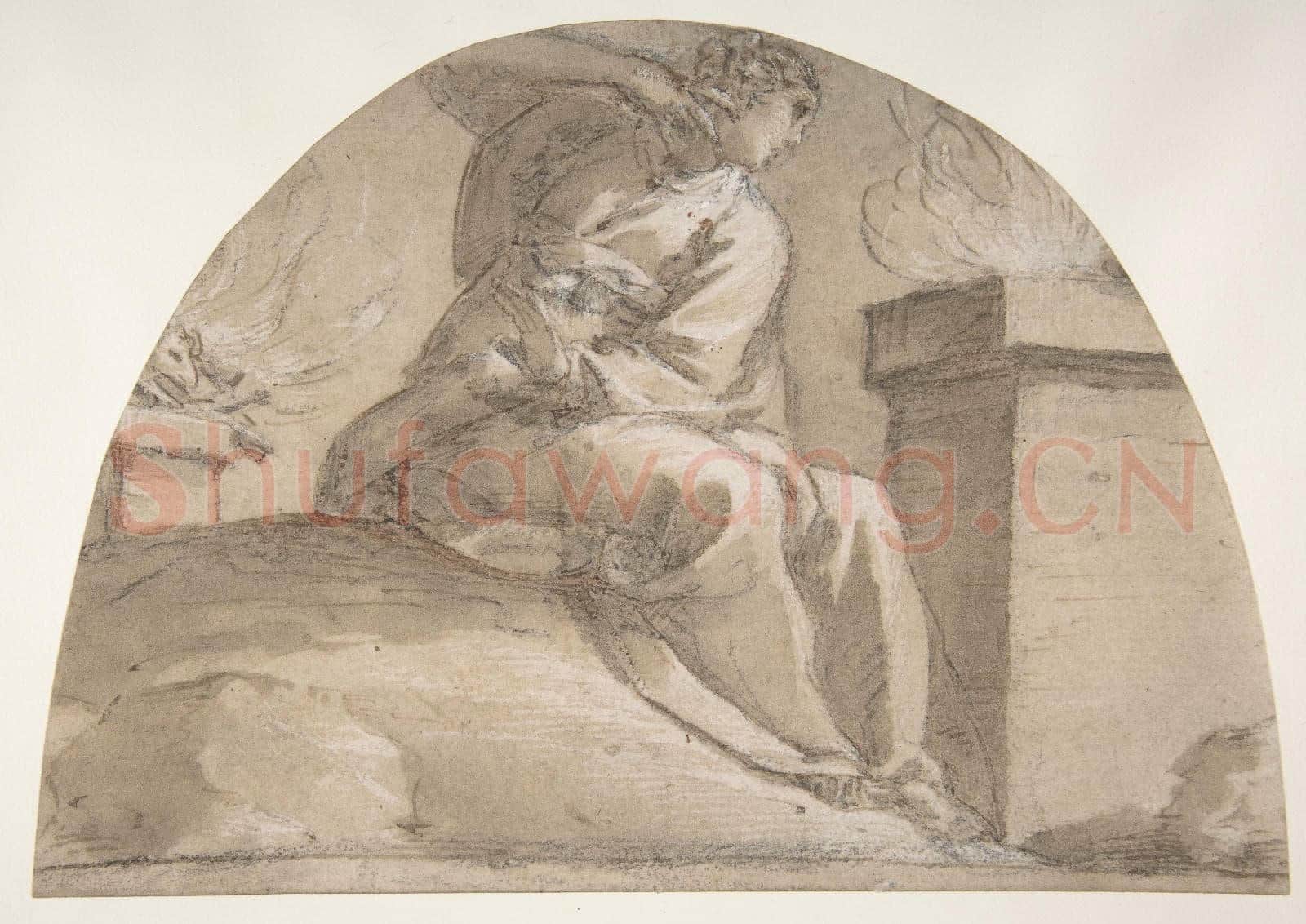 Carlo Maratti-Nude Male Figures Supporting a Frame; Plan of a Ceiling.tif