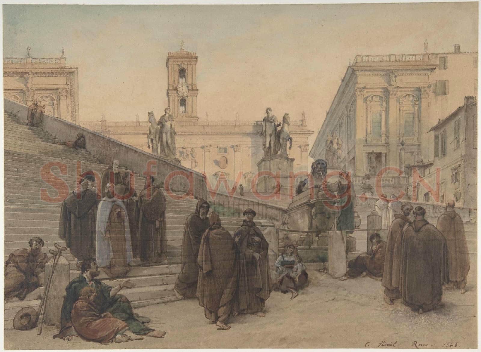 Charles-François Houel-The Campidoglio seen from the Staircase.tif