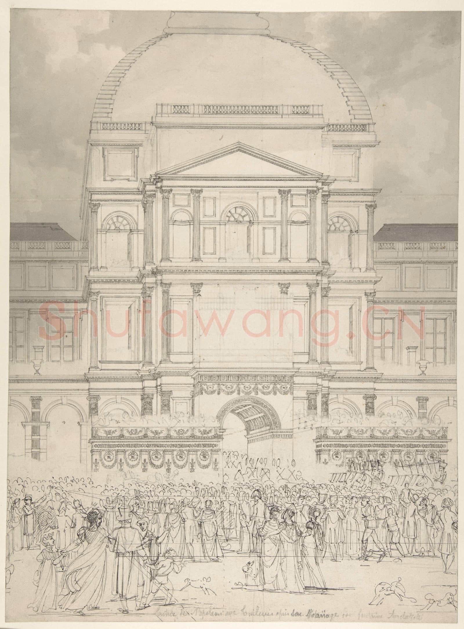 Charles Percier-Crowd in Front of the Tuileries Palace During the Wedding.tif