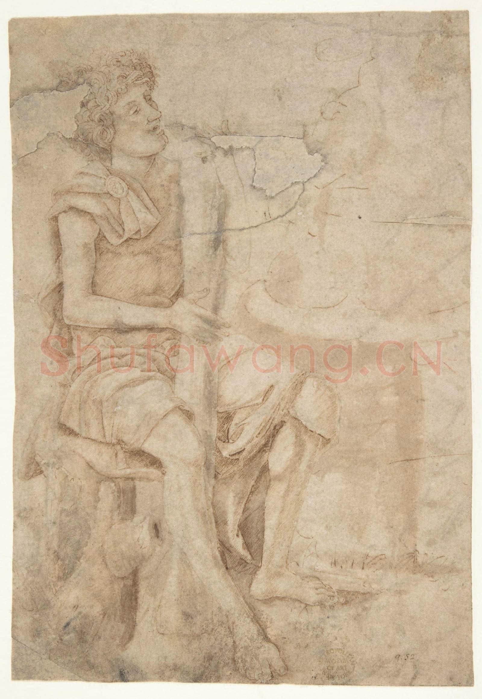 Circle of Andrea Mantegna-Seated Man Holding a Club or Other Implement.tif