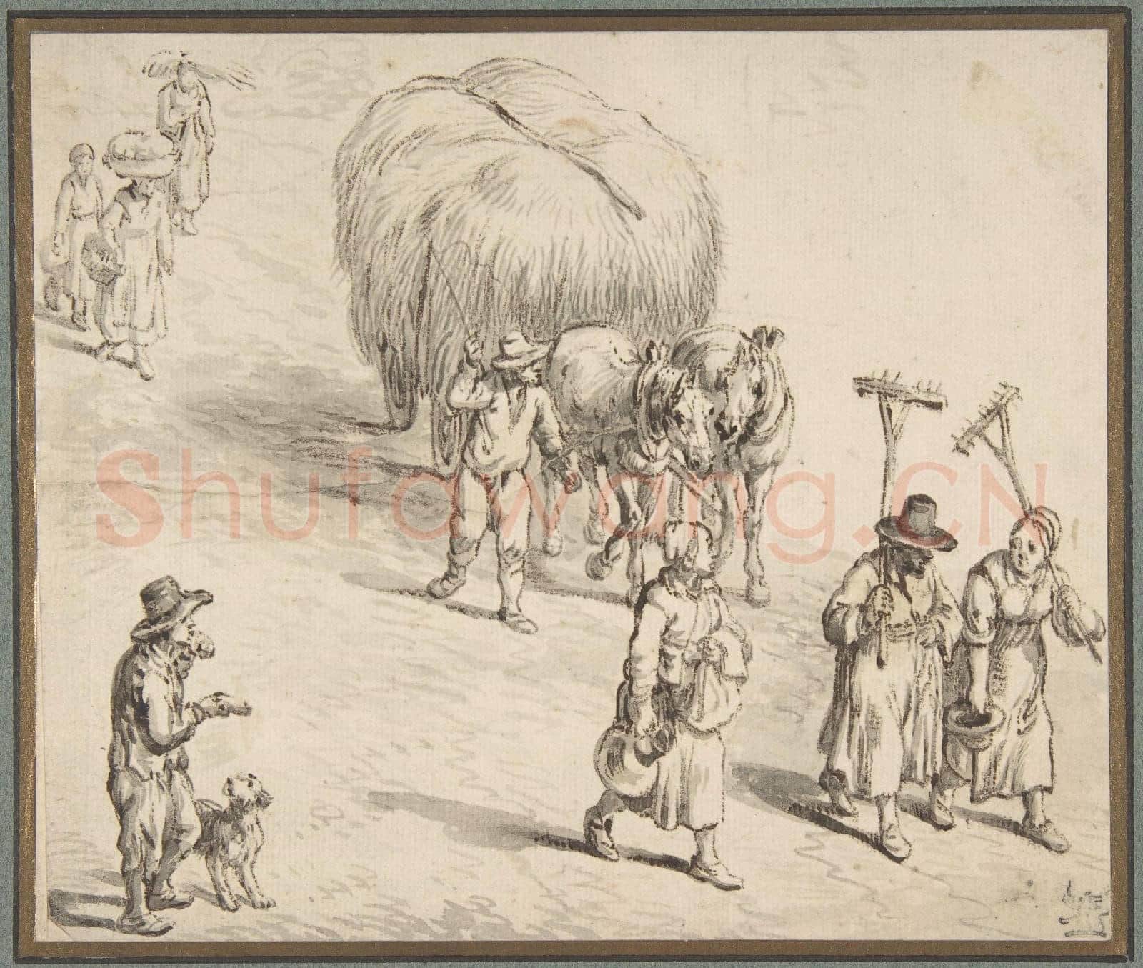 Circle of Jan Brueghel-Peasants and Hay Wagon on a Country Road.tif
