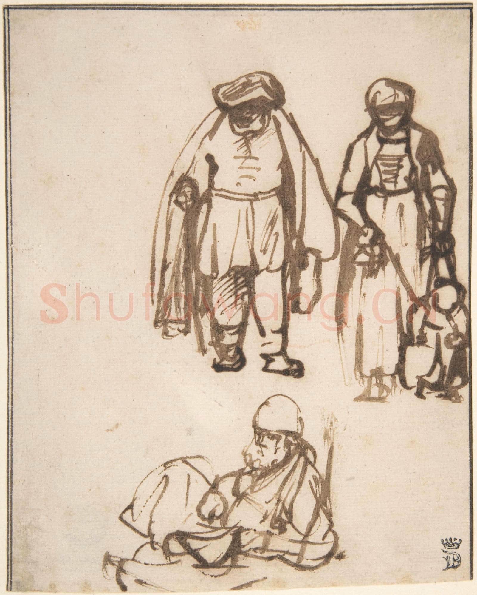 Circle of Rembrandt-Studies of Two Men and a Woman Teaching a Child to Walk.tif