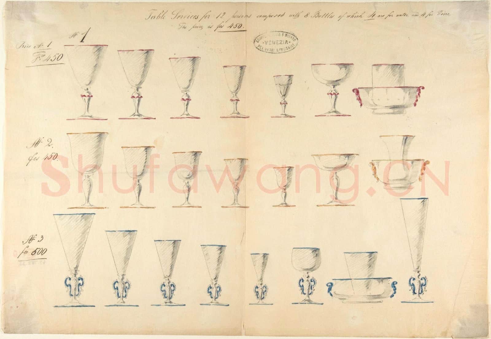 Compagnia di Venezia & Murano-One of Twenty-Three Sheets of Drawings of Glassware6.tif