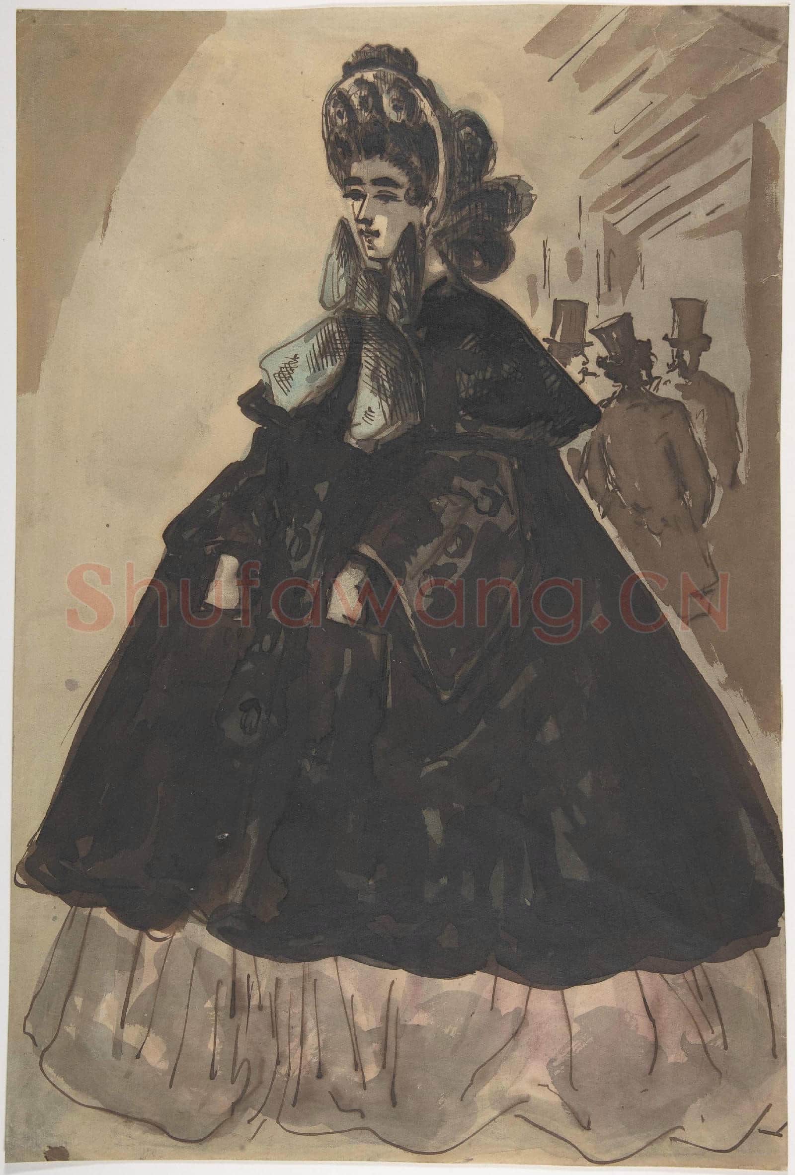 Constantin Guys-A Lady in a Bonnet and Coat.tif