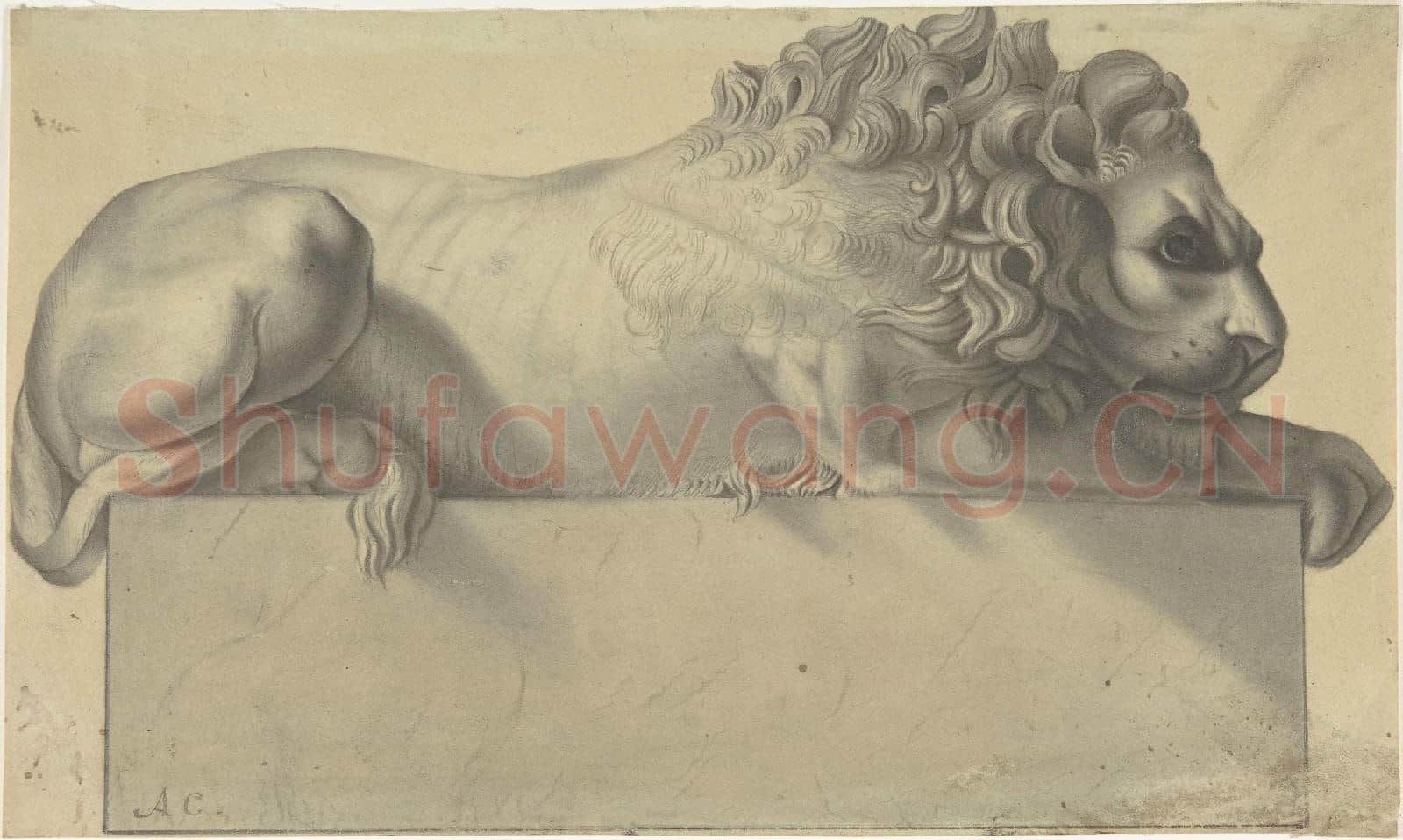 Copy after Antonio Canova-Drawing after a Lithograph of a Recumbent Lion.tif