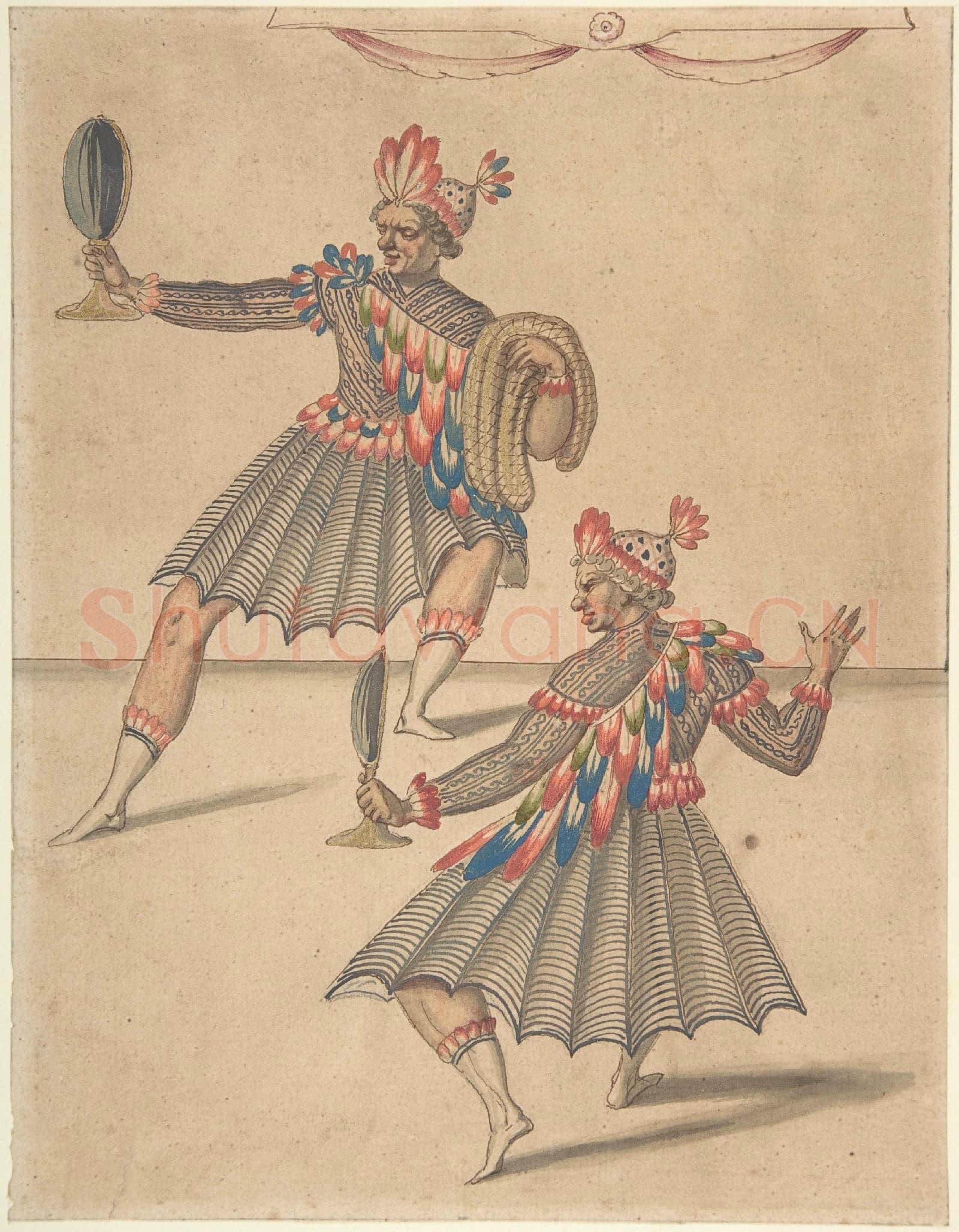 Daniel Rabel-Drawing of Two Americans for Ballet de la Douairière de Billebahaut.tif