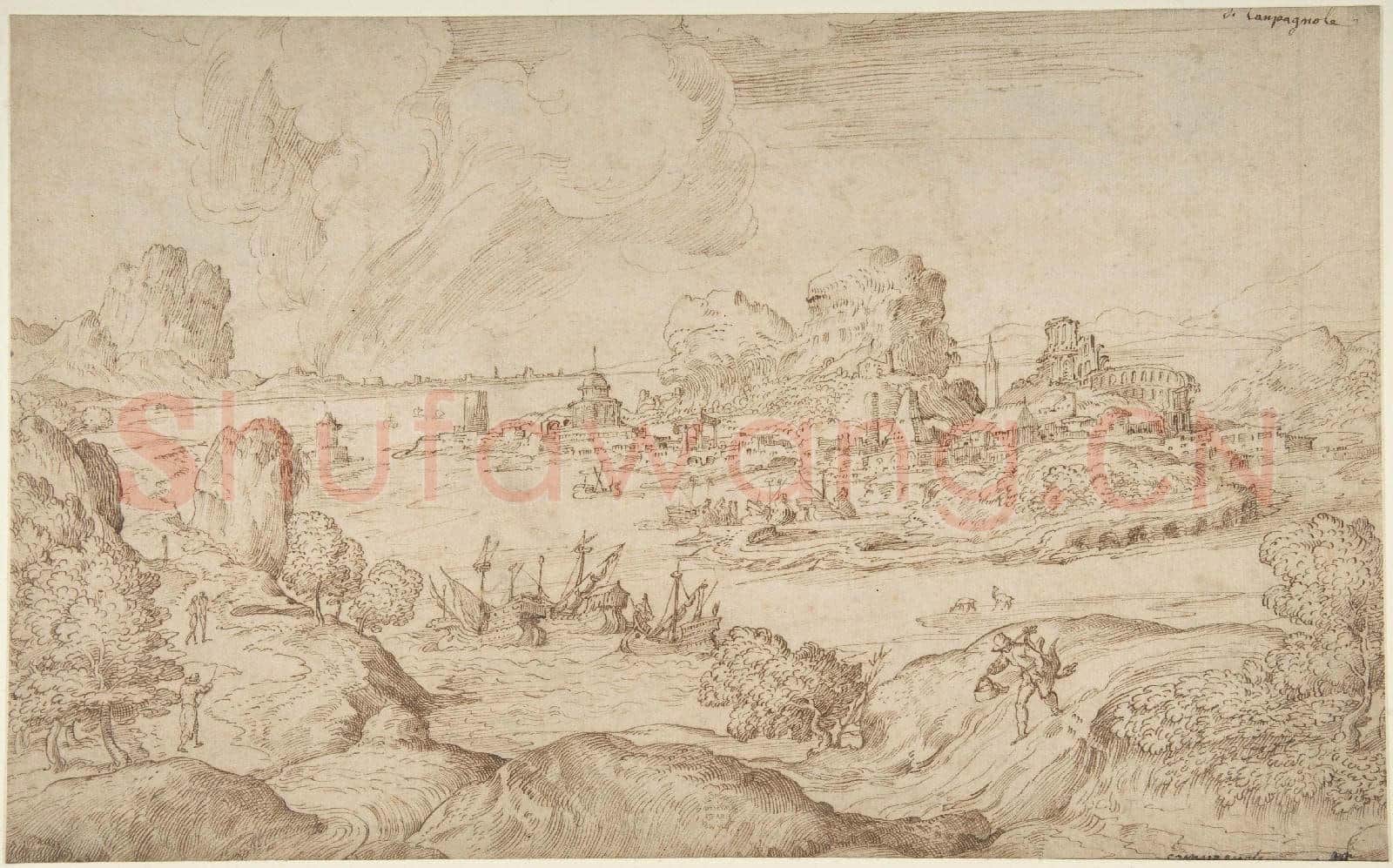 Domenico Campagnola-Imaginary Coastal Landscape with Ruins.tif