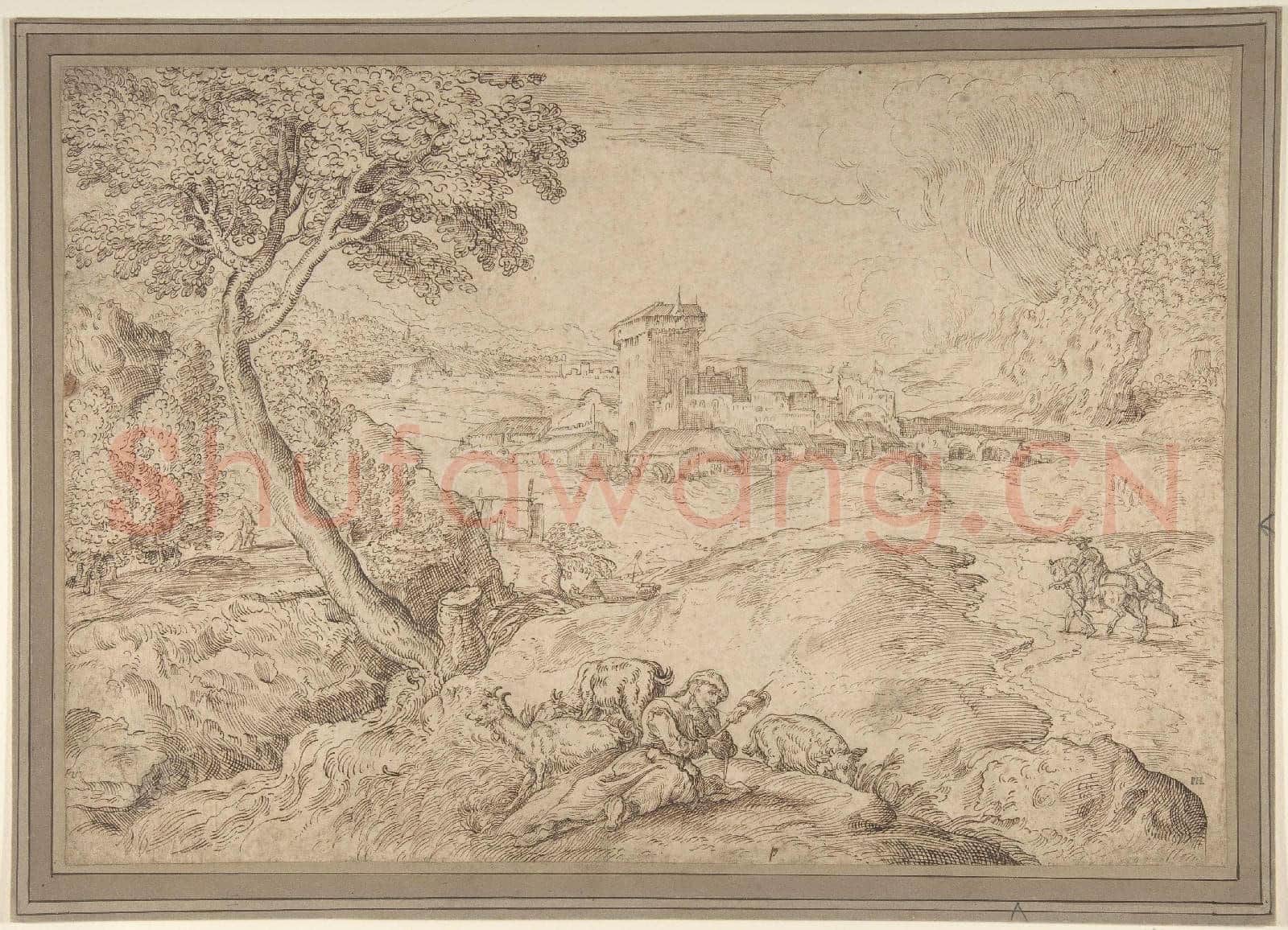 Domenico Campagnola-Landscape with an Old Woman Holding a Spindle.tif
