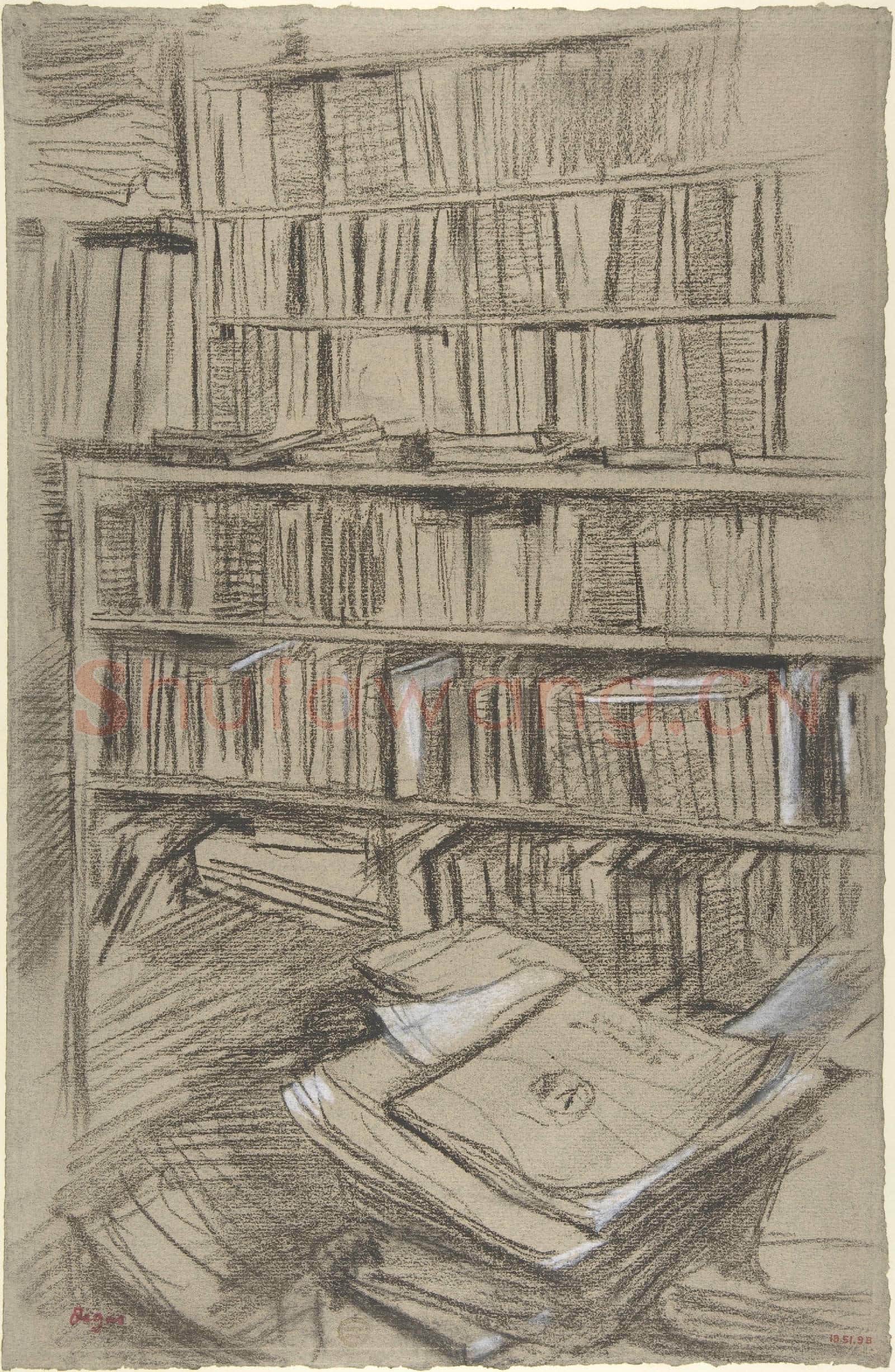 Edgar Degas-Bookshelves, Study for Edmond Duranty.tif