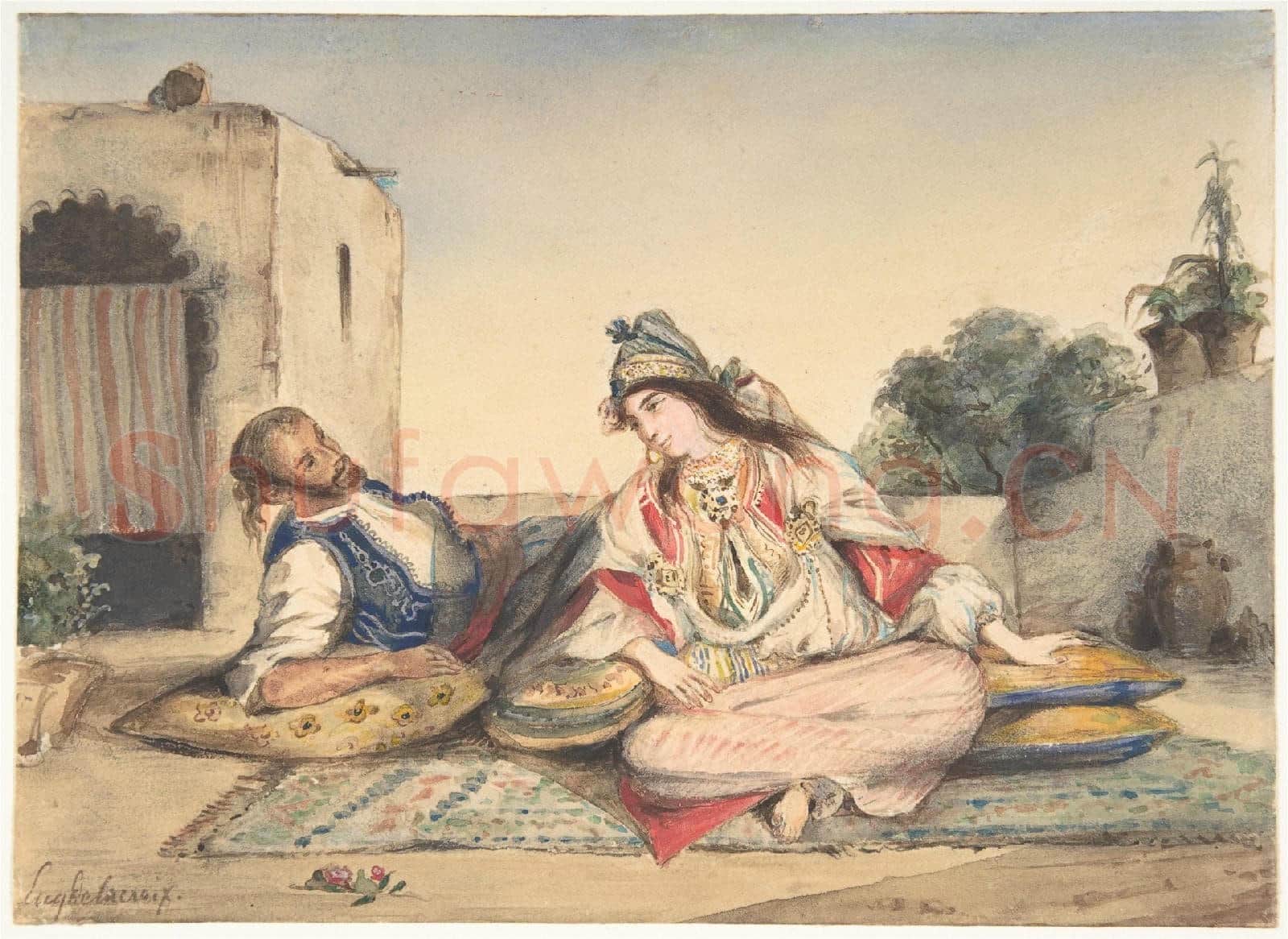 Eugène Delacroix-A Moorish Couple on Their Terrace.tif
