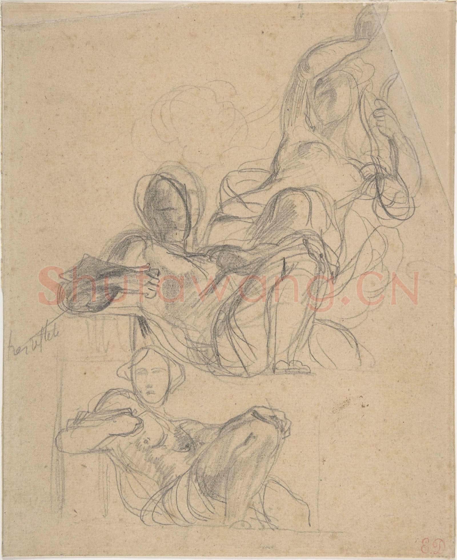 Eugène Delacroix-Sheet of figure studies two studies.tif