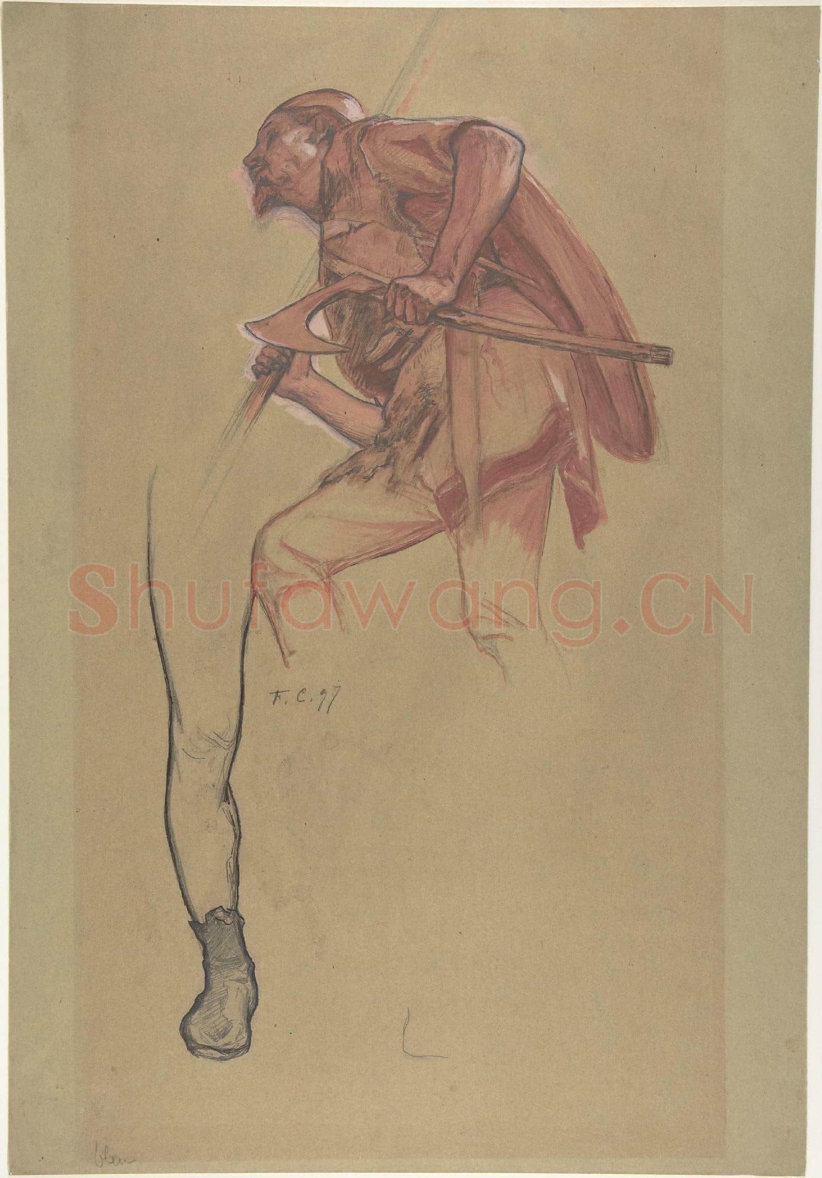 Fernand Cormon-Warrior with an Axe and Study of a Leg.tif