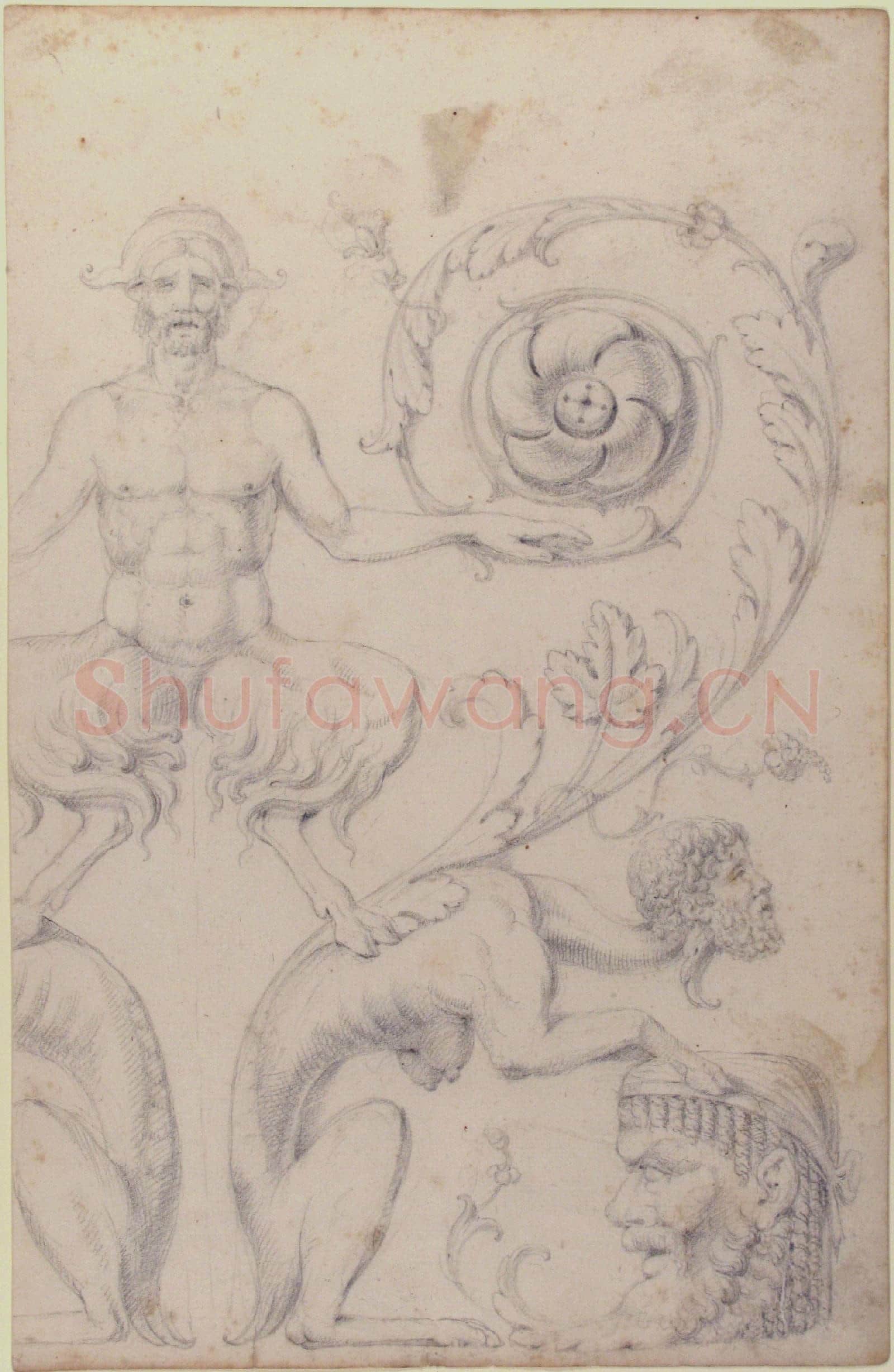Filippo Cretoni-Drawing of a Grotesque after a 16th-century Decorative Relief1.tif