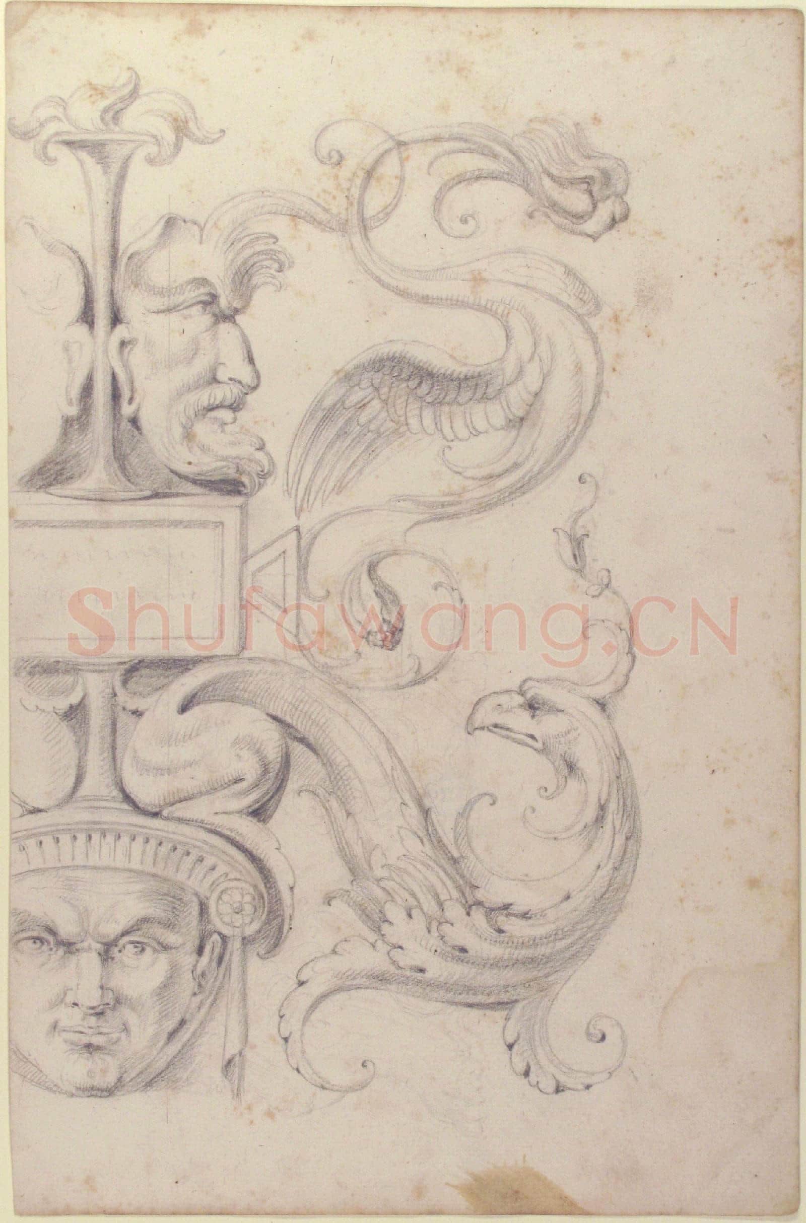 Filippo Cretoni-Drawing of a Grotesque after a 16th-century Decorative Relief2.tif