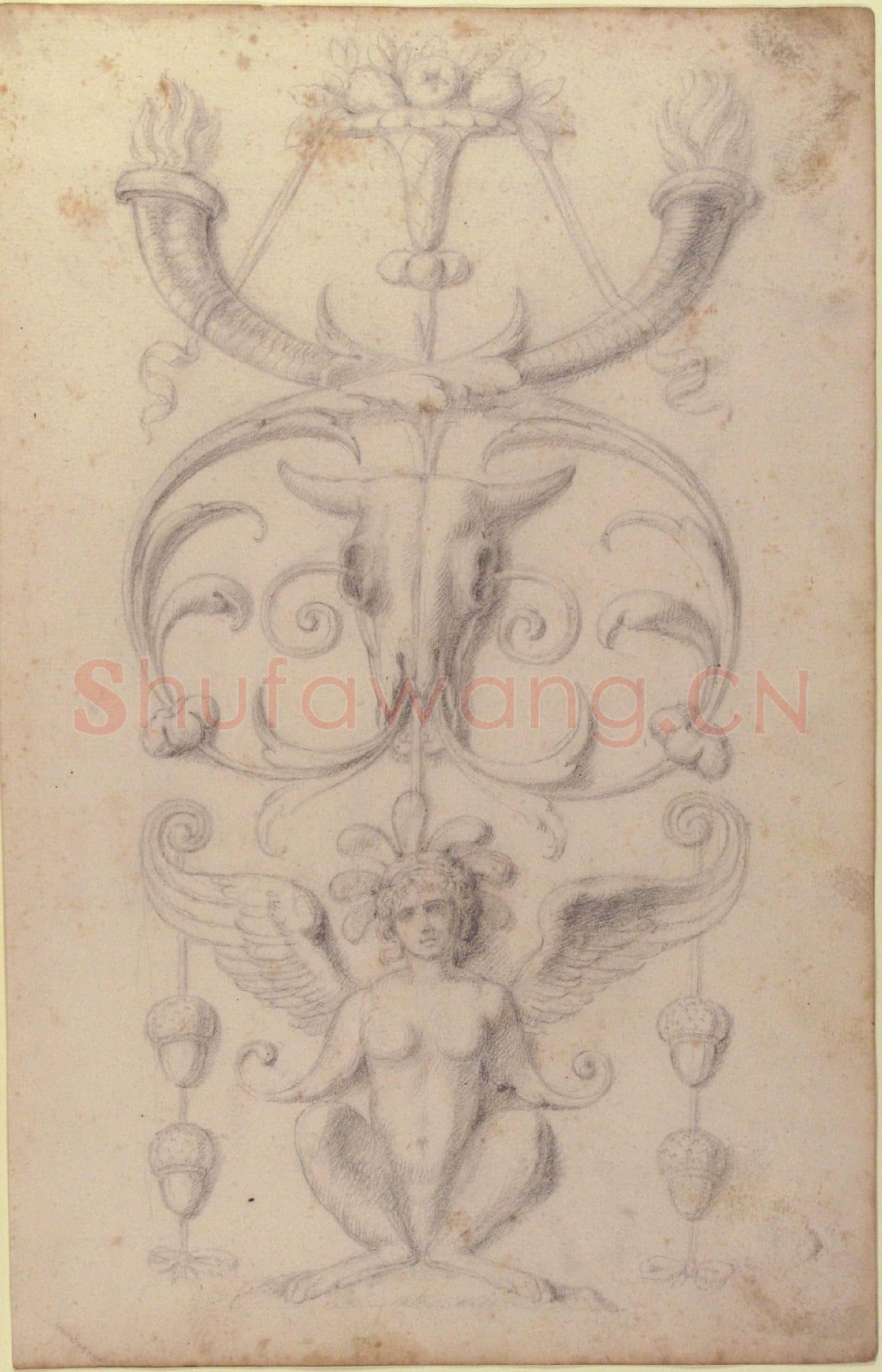 Filippo Cretoni-Drawing of a Grotesque after a 16th-century Decorative Relief3.tif