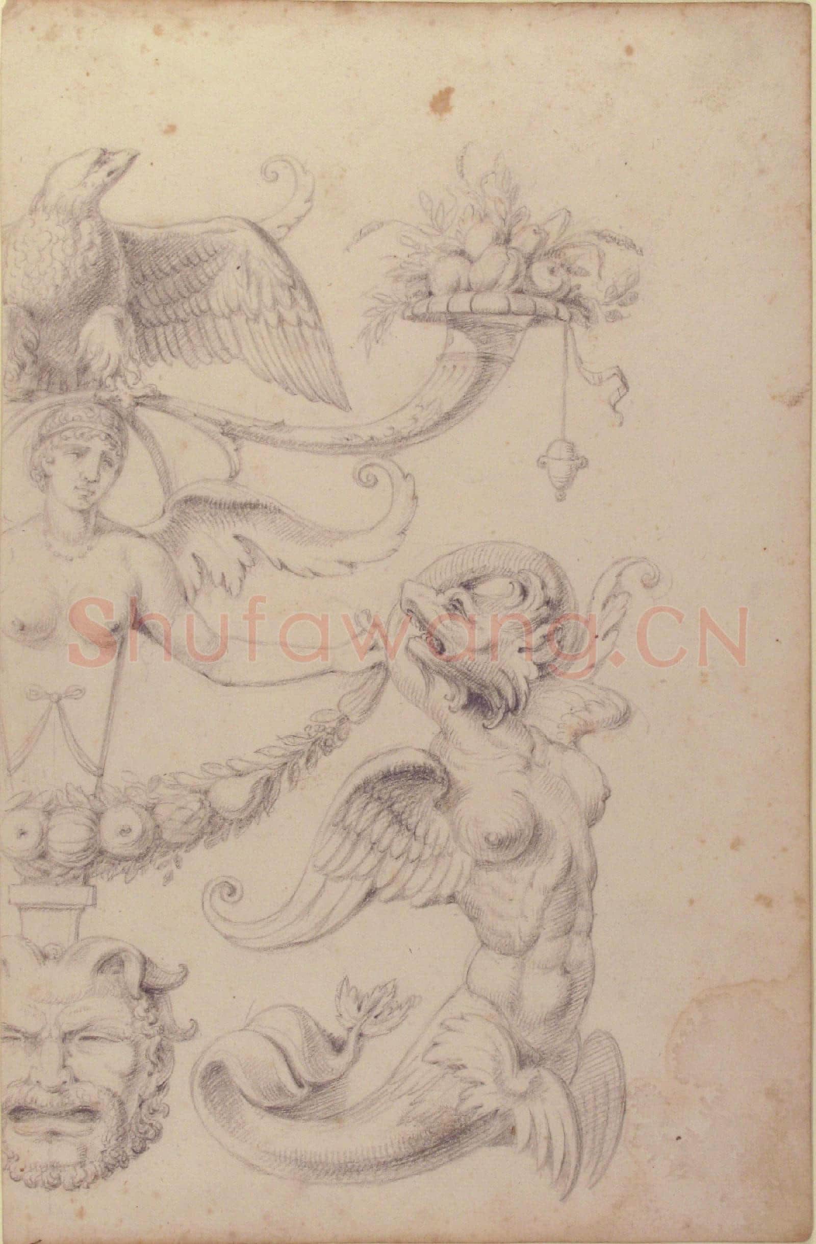 Filippo Cretoni-Drawing of a Grotesque after a 16th-century Decorative Relief6.tif