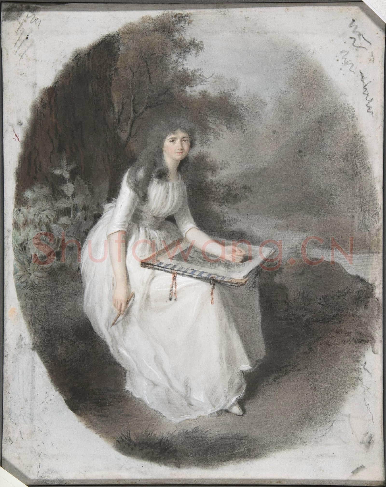 Firmin Massot-Portrait of a Seated Young Lady Drawing under a Tree.tif