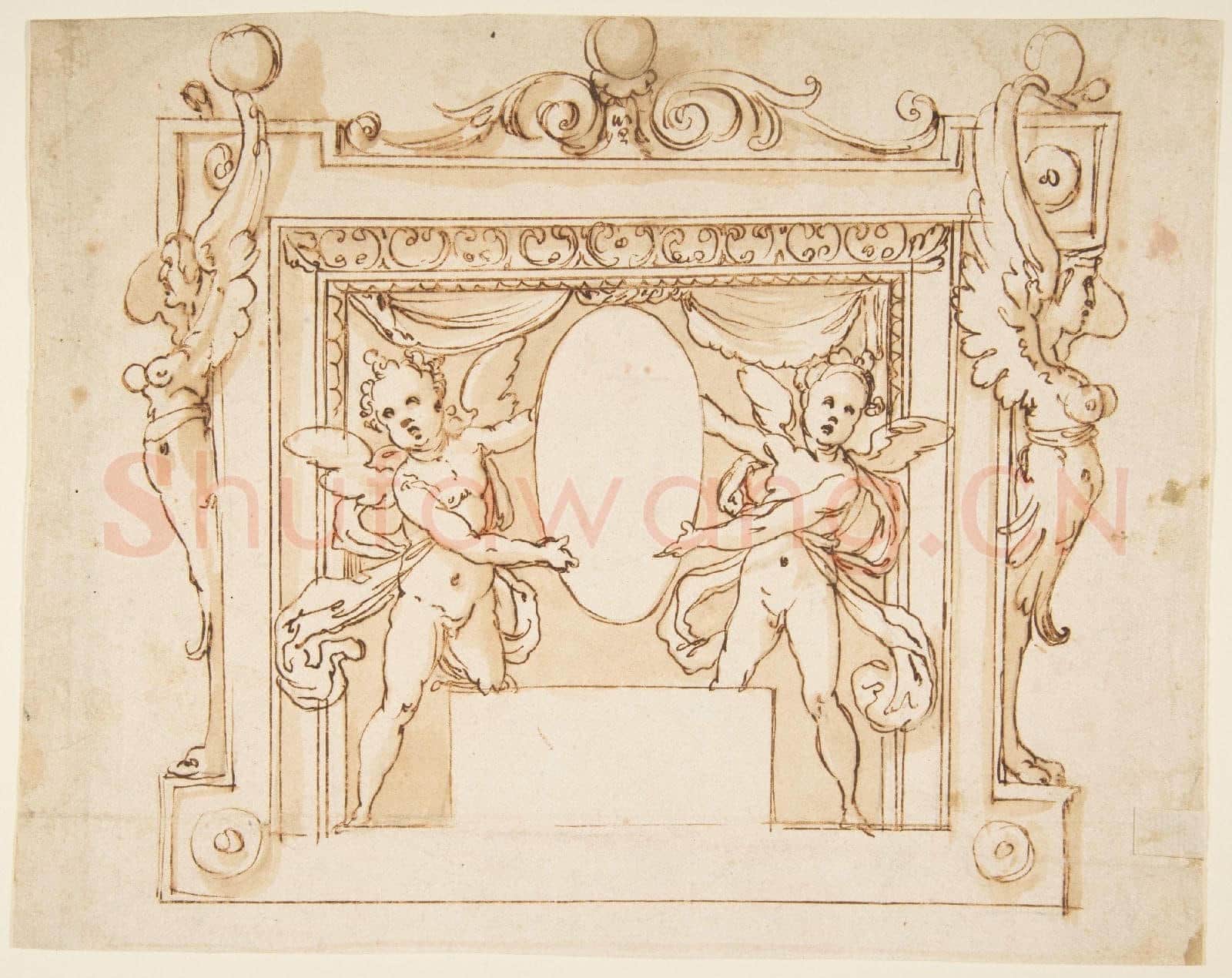 Follower of Federico Zuccaro-Drawing for a Memorial Tablet.tif