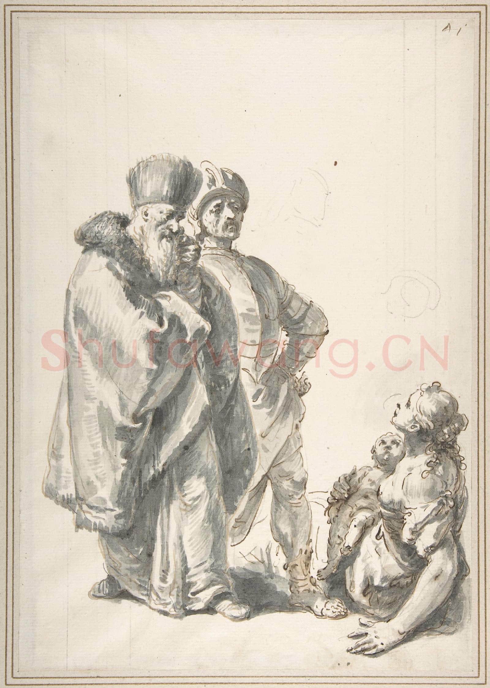 Francesco Fontebasso-Two Standing Male Figures and Seated Woman with a Child.tif