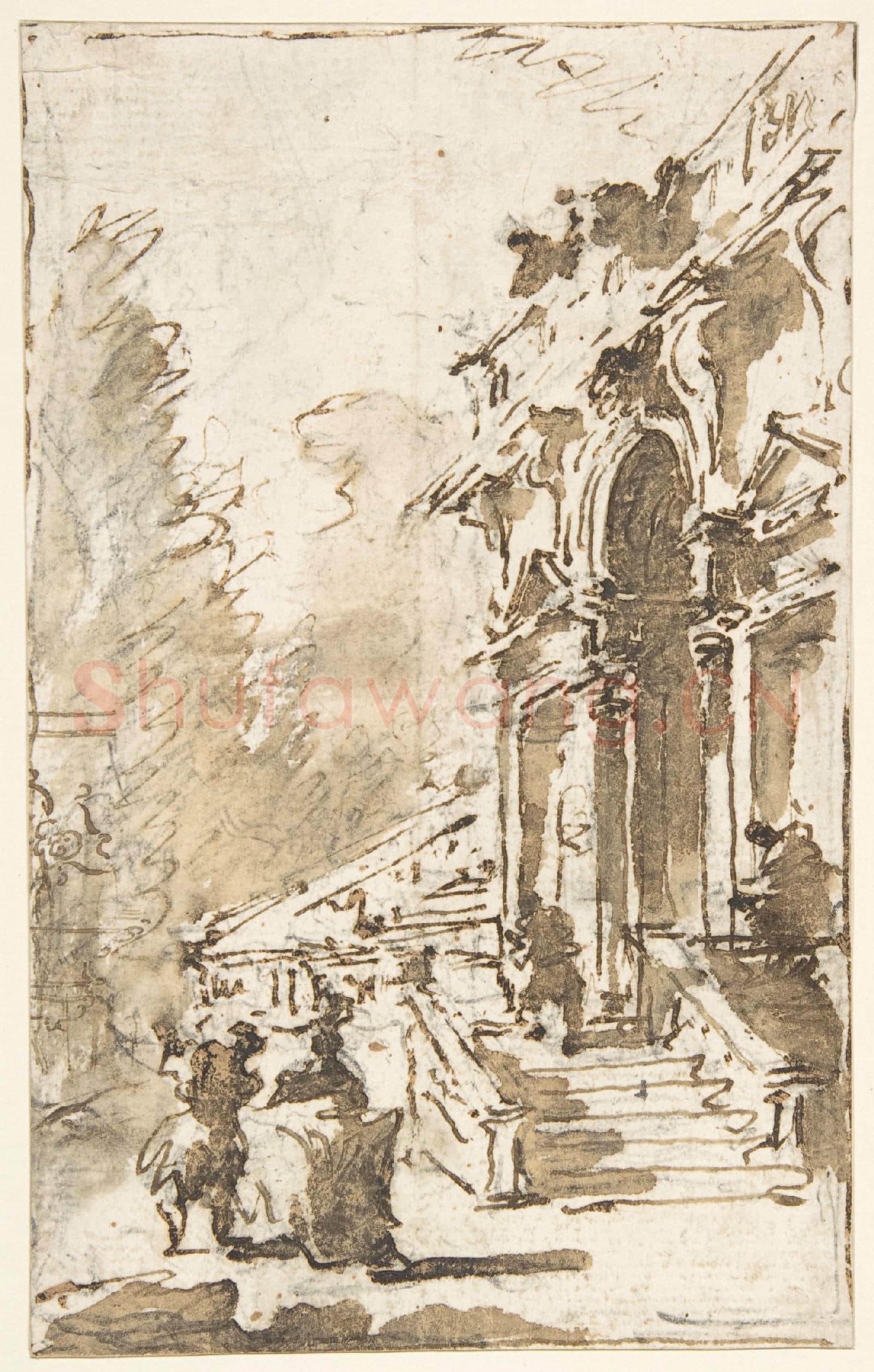 Francesco Guardi-Architectural Capriccio Garden Entrance to a Palace.tif