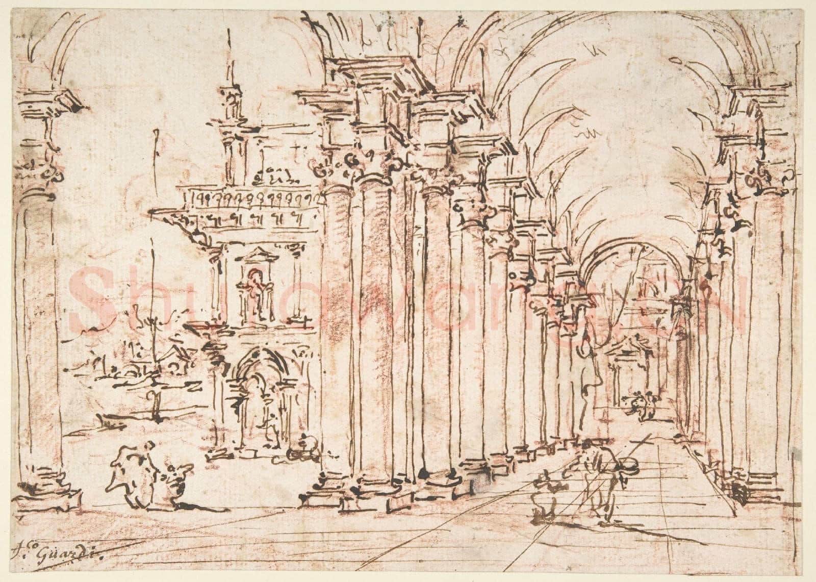 Francesco Guardi-Architectural Capriccio Vaulted Colonnade of a Palace.tif