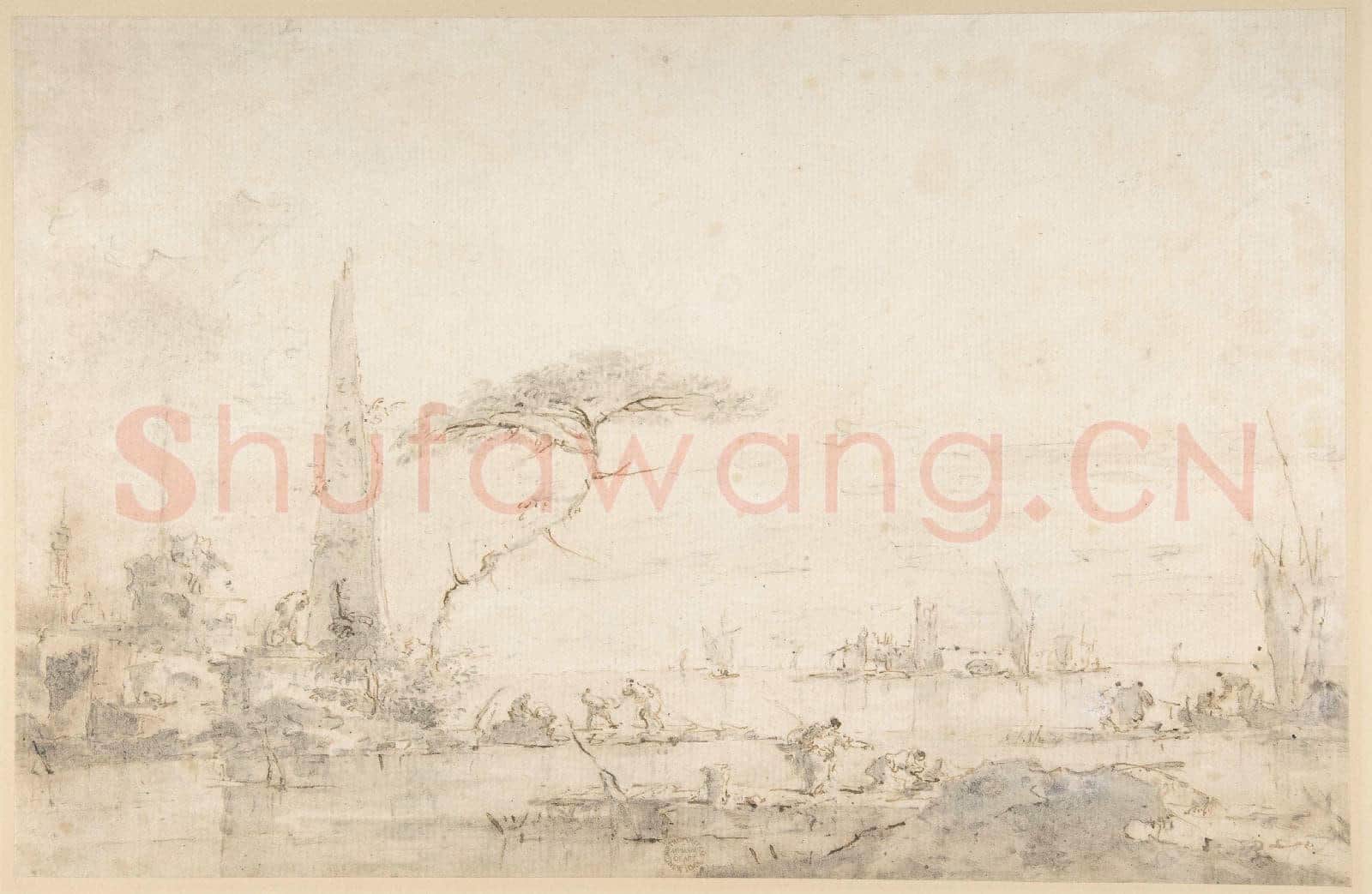 Francesco Guardi-Lagoon Capriccio with an Obelisk.tif
