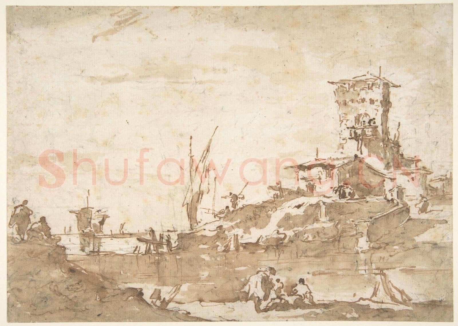 Francesco Guardi-Lagoon Capriccio with a Tower.tif