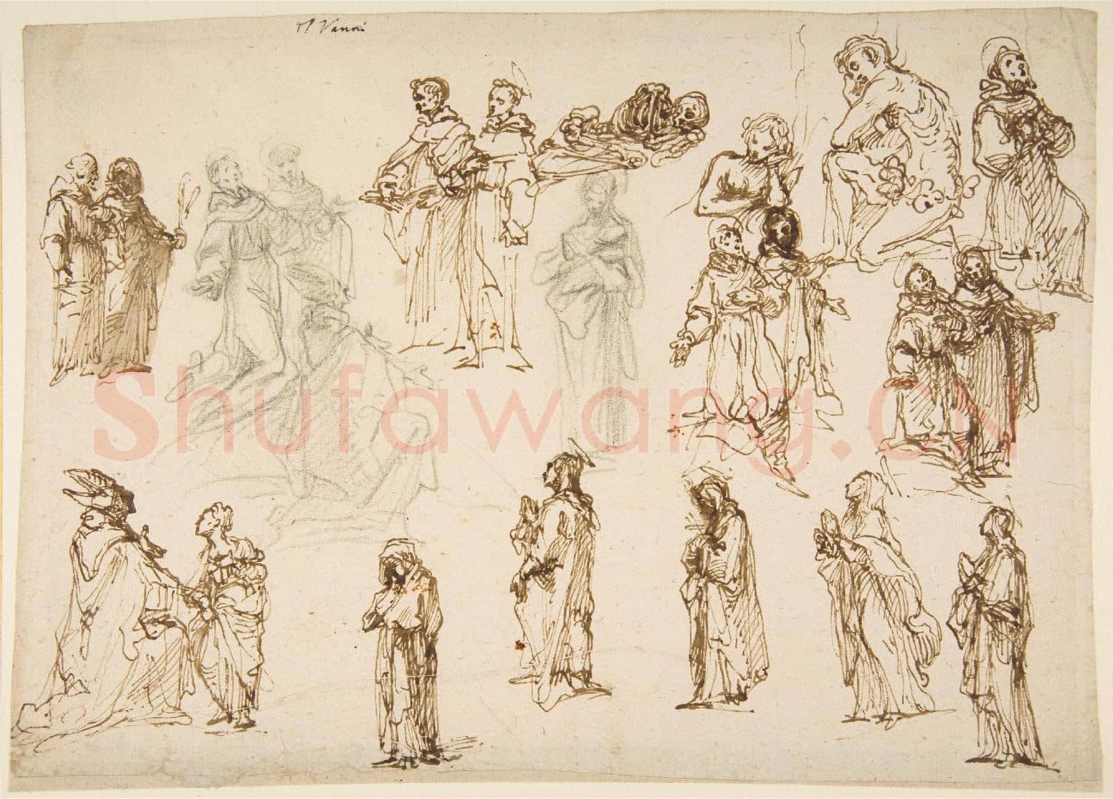 Francesco Vanni-Figure Studies Standing and Kneeling Clerics.tif