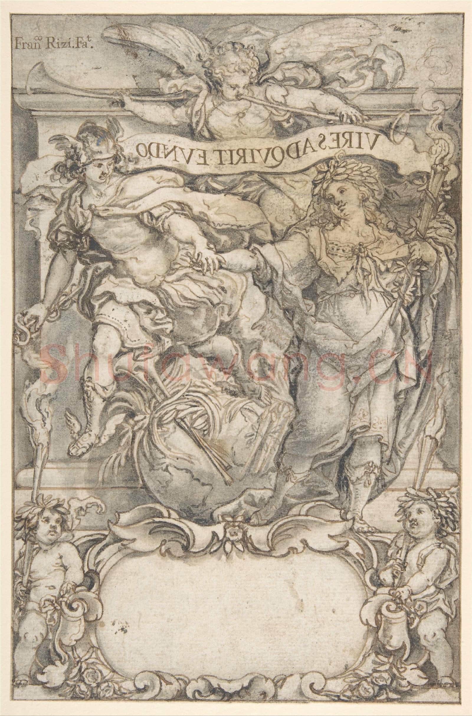 Francisco Rizi de Guevara-Design for a Frontispiece Mercury and Fame.tif