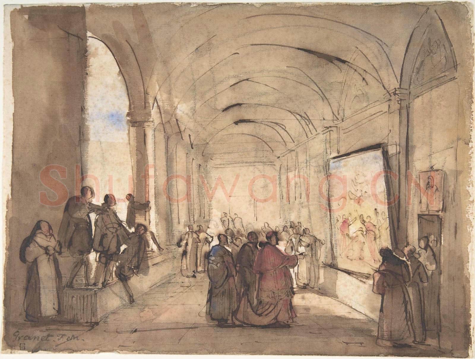 François Marius Granet-A Cardinal Examining a Painting in a Cloister.tif